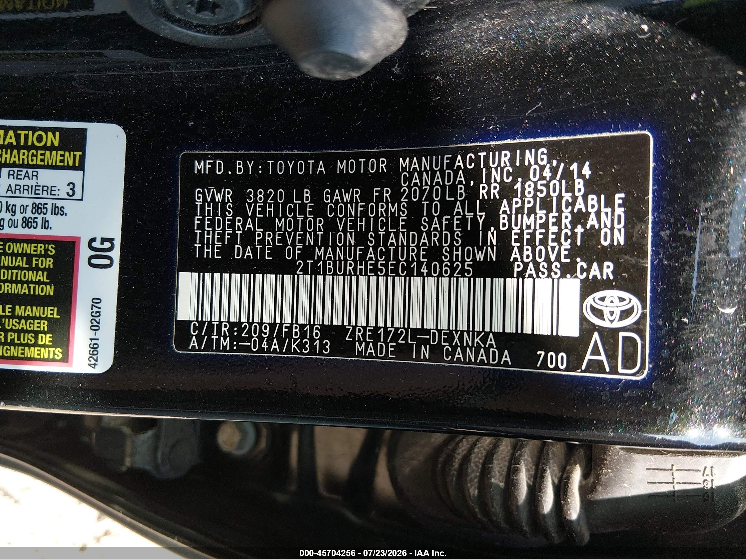 2014 Toyota Corolla Le Black vin: 2T1BURHE5EC140625