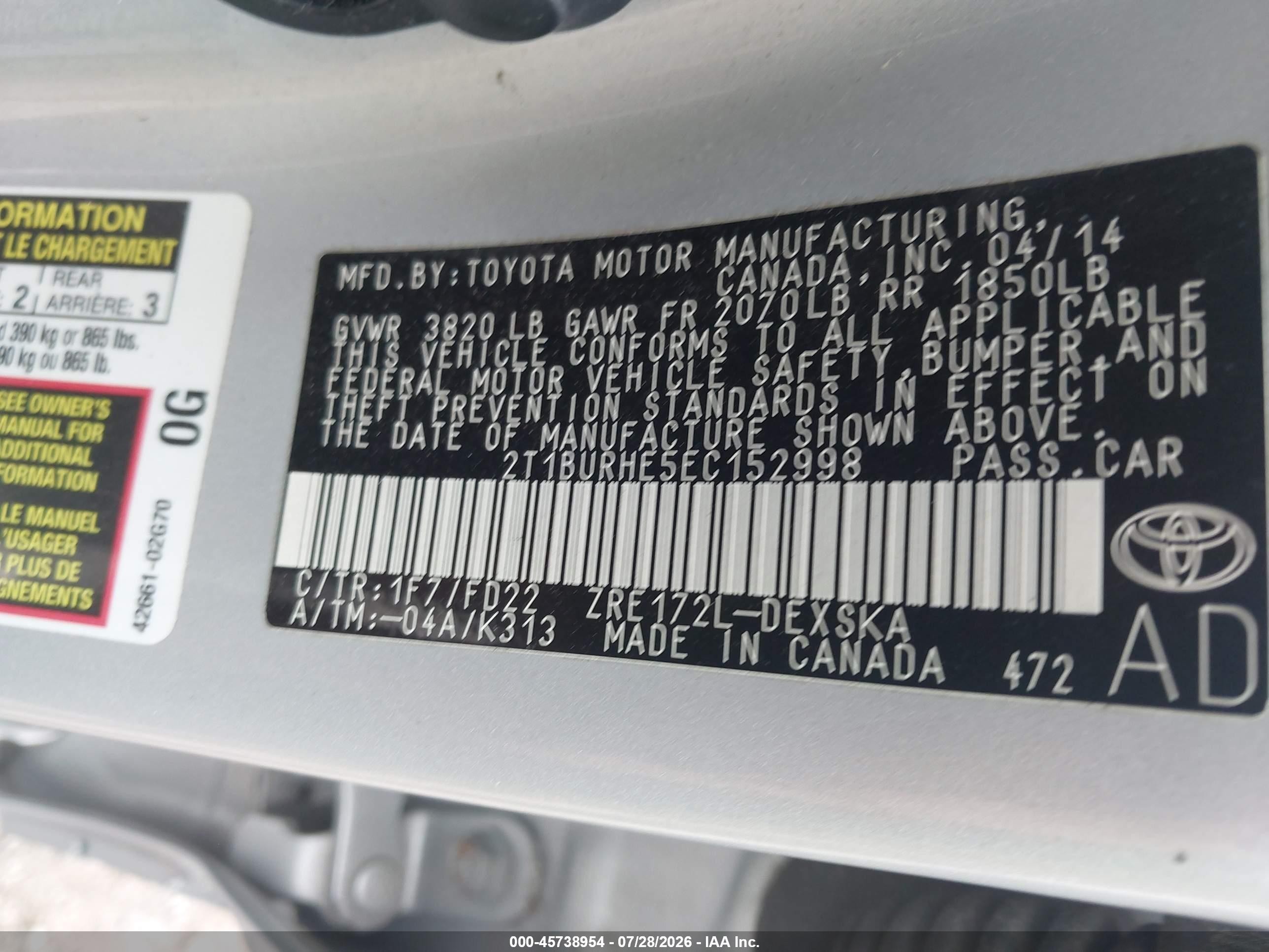 2014 Toyota Corolla S Silver vin: 2T1BURHE5EC152998