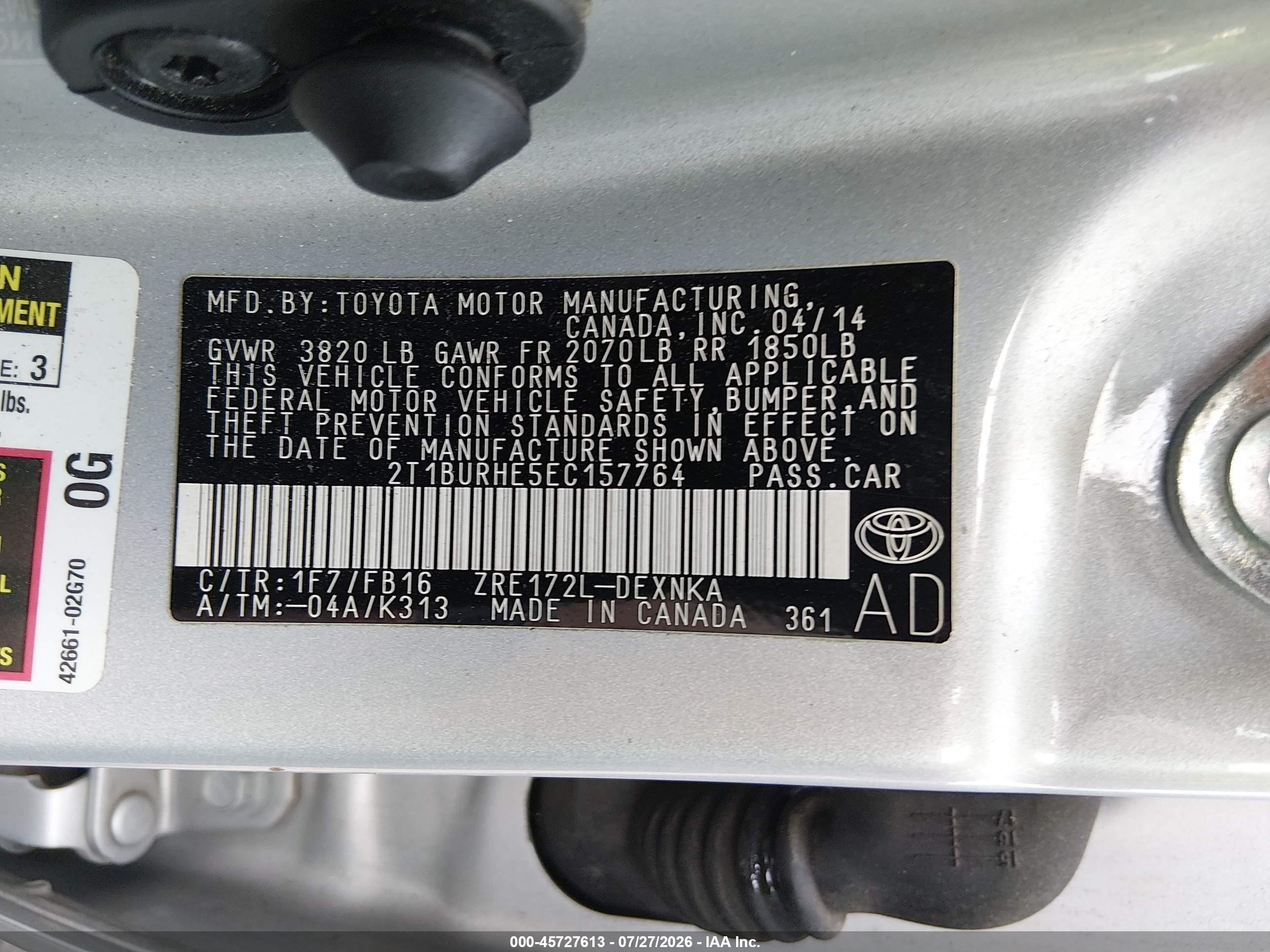 2014 Toyota Corolla Le Серебряный vin: 2T1BURHE5EC157764