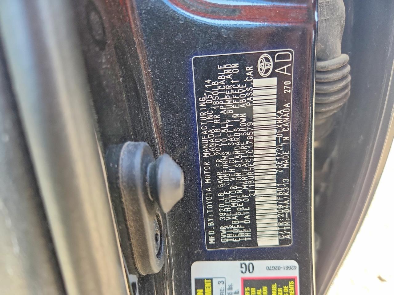 2014 Toyota Corolla Le Black vin: 2T1BURHE5EC178579