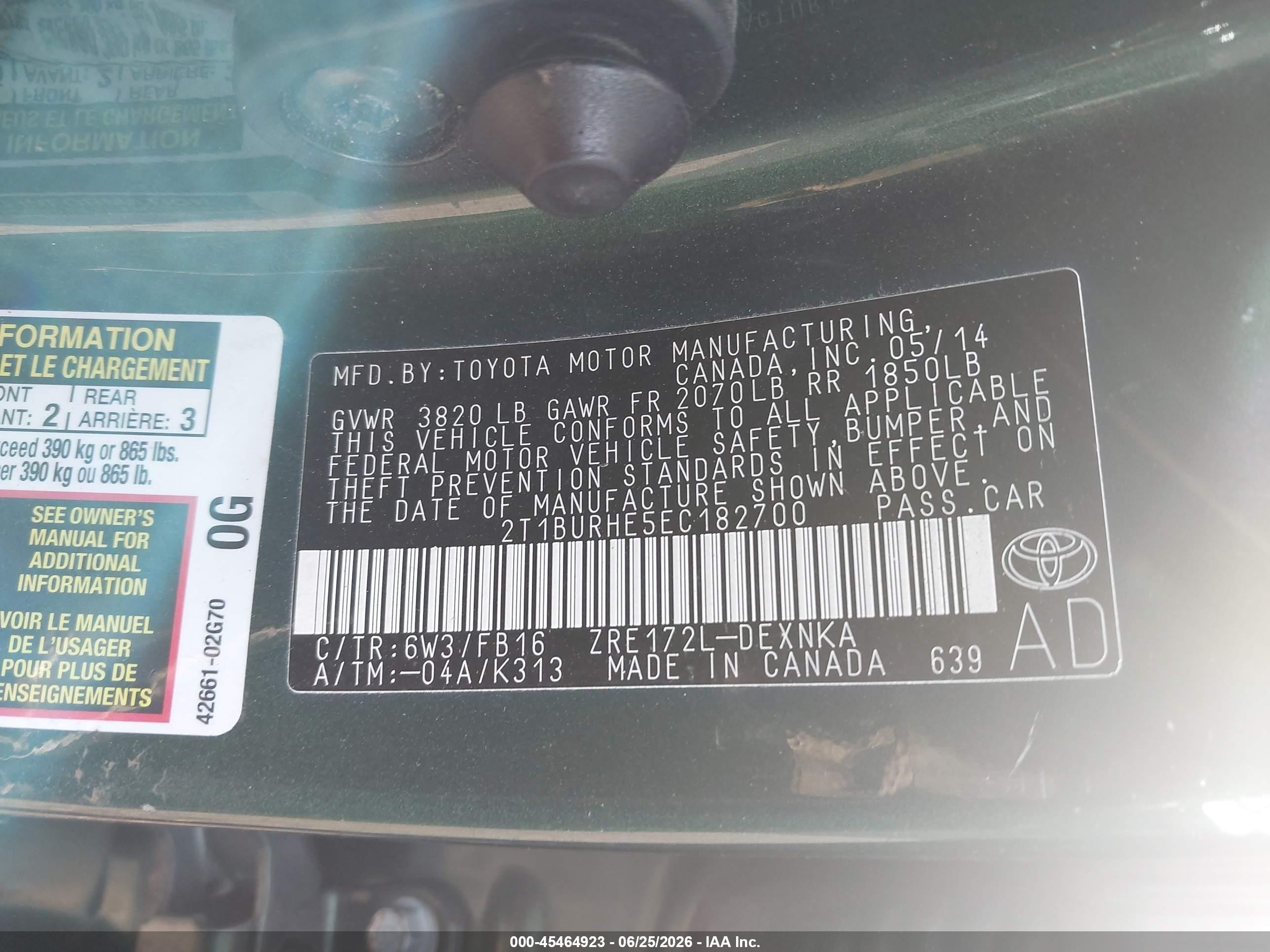 2014 Toyota Corolla Le Green vin: 2T1BURHE5EC182700