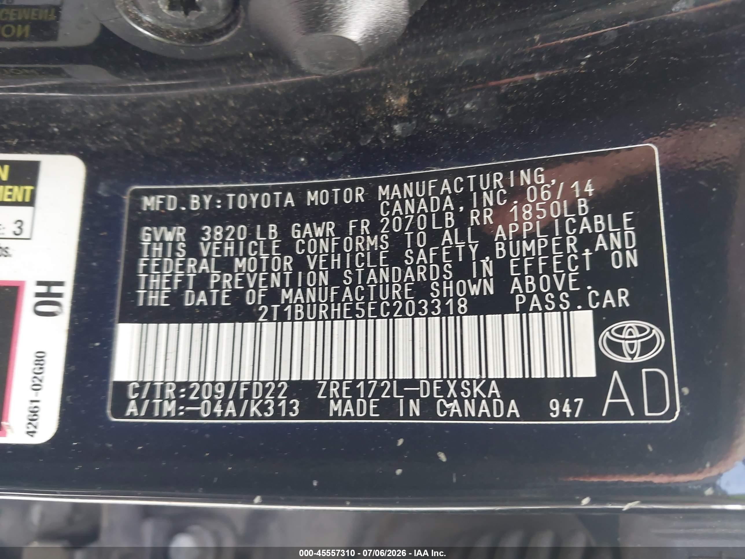 2014 Toyota Corolla S Plus Black vin: 2T1BURHE5EC203318