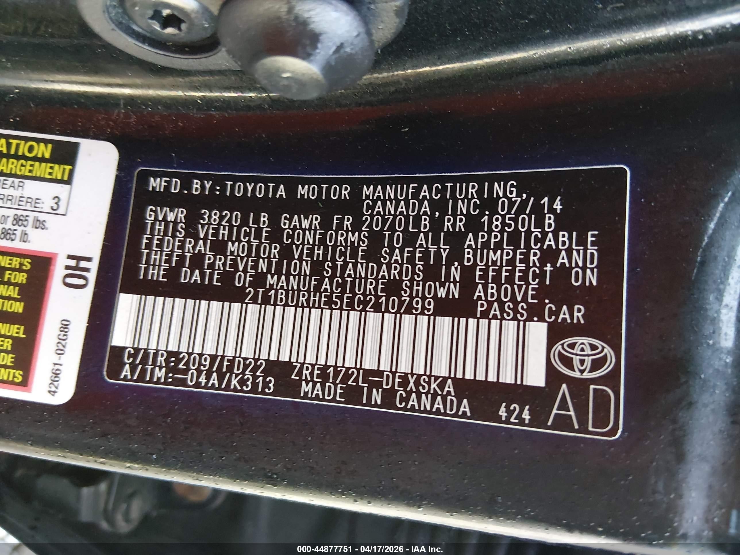 2014 Toyota Corolla S Plus Black vin: 2T1BURHE5EC210799