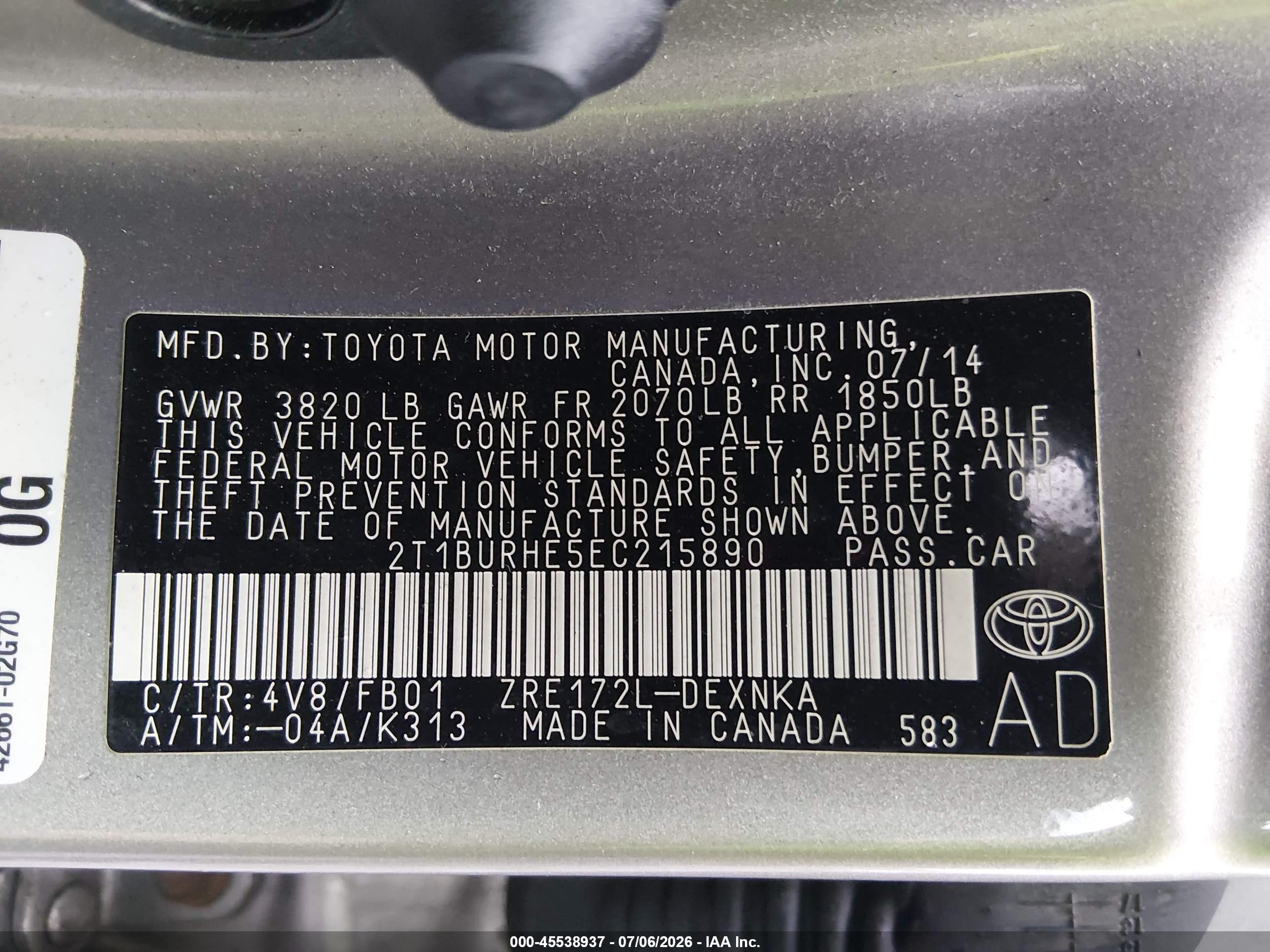 2014 Toyota Corolla Le Gray vin: 2T1BURHE5EC215890