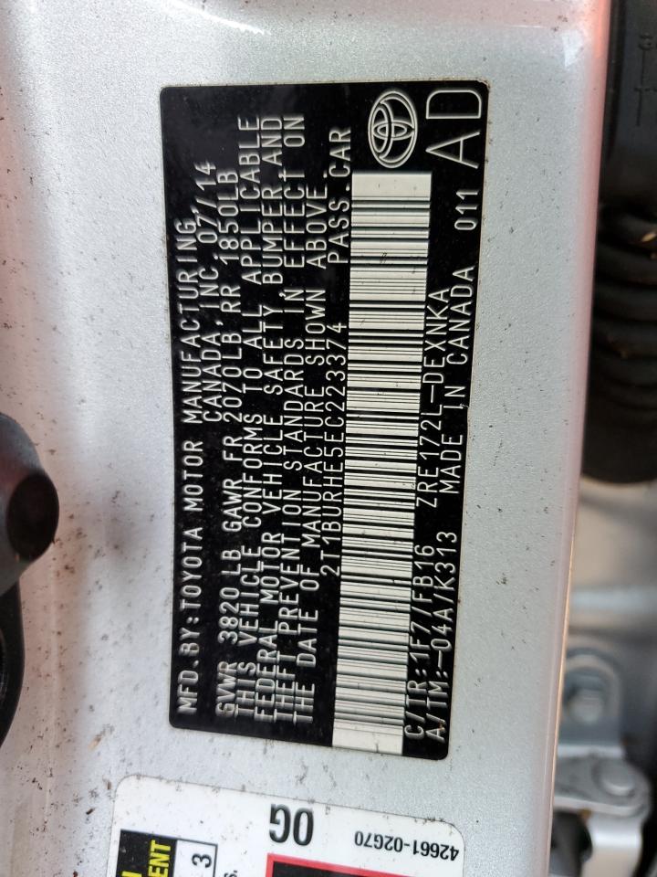 2014 Toyota Corolla L Silver vin: 2T1BURHE5EC223374