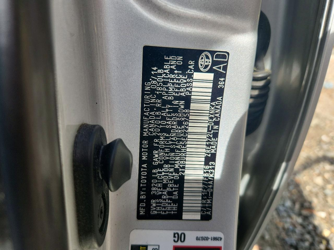 2014 Toyota Corolla Le Silver vin: 2T1BURHE5EC226758