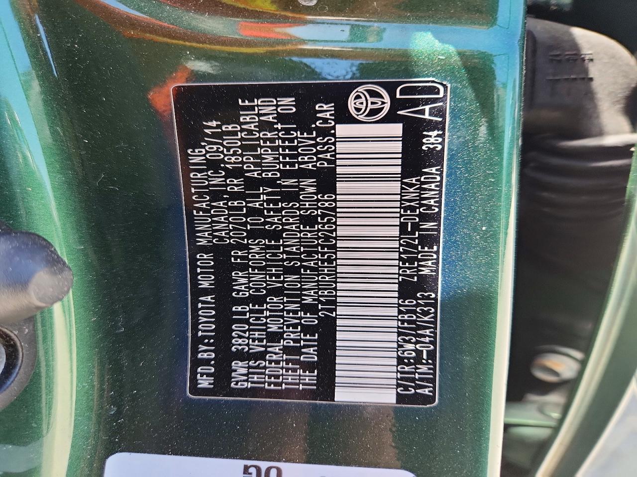 2015 Toyota Corolla Le Зеленый vin: 2T1BURHE5FC265786