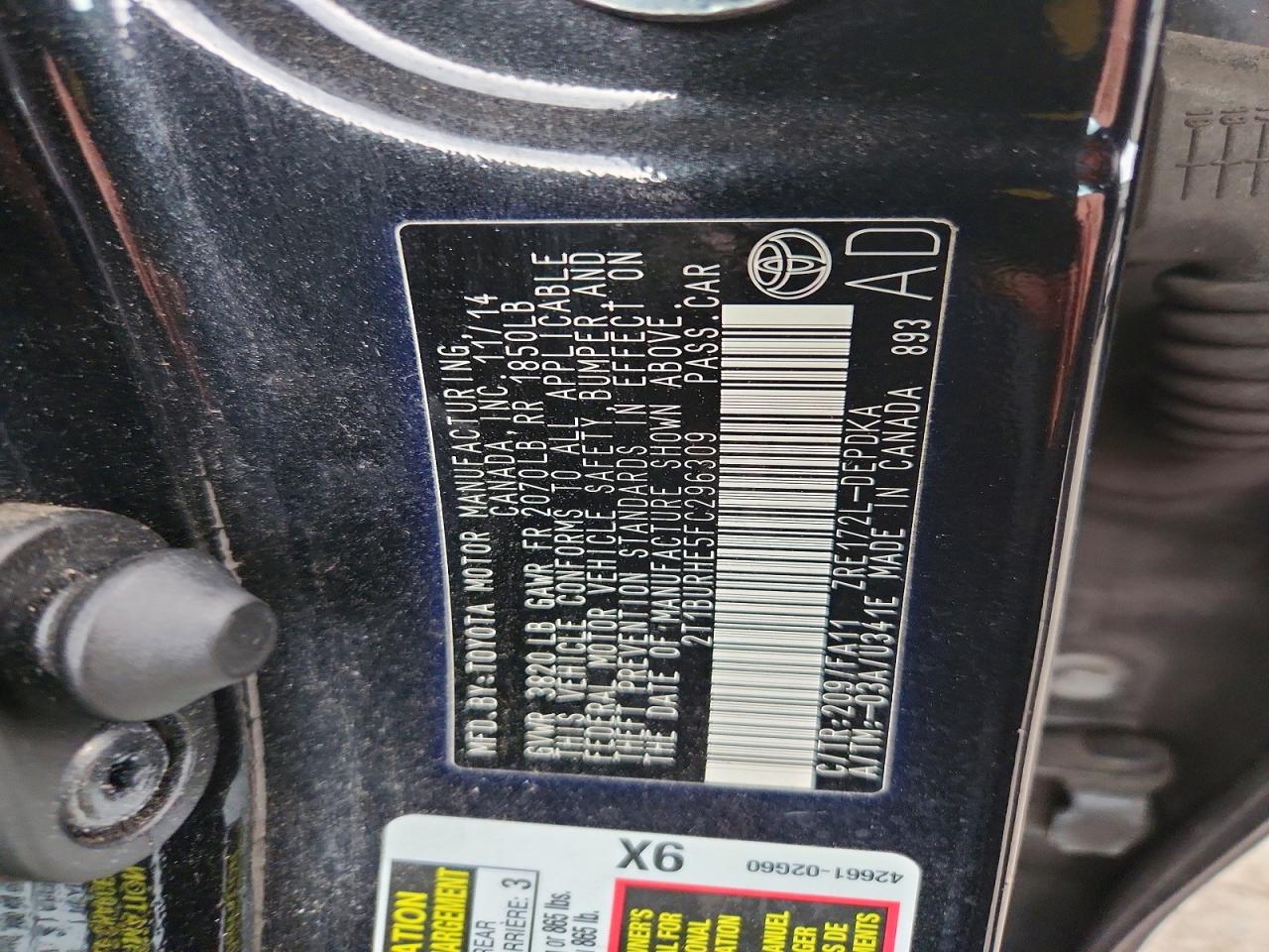 2015 Toyota Corolla L Black vin: 2T1BURHE5FC296309