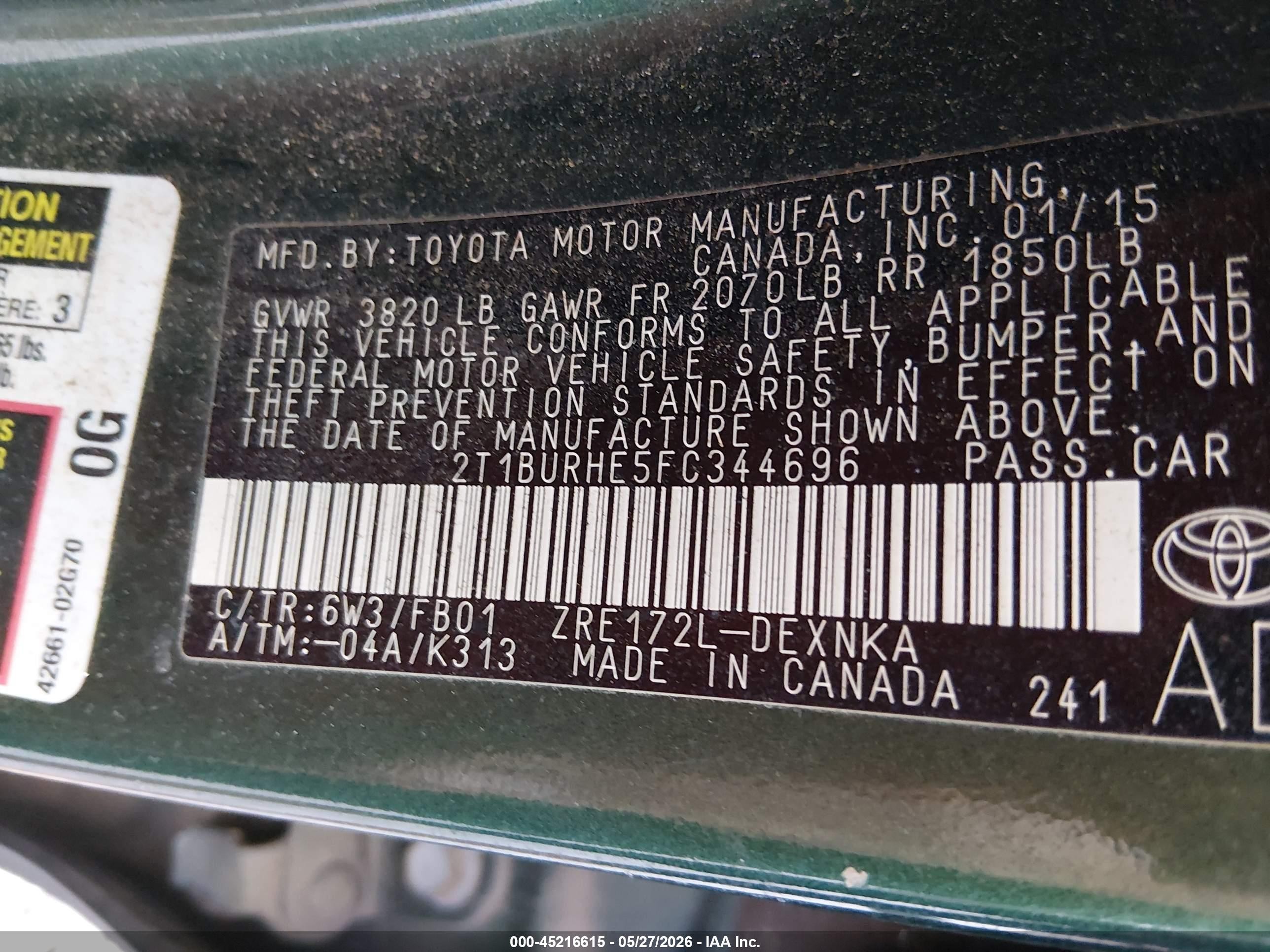 2015 Toyota Corolla Le Green vin: 2T1BURHE5FC344696
