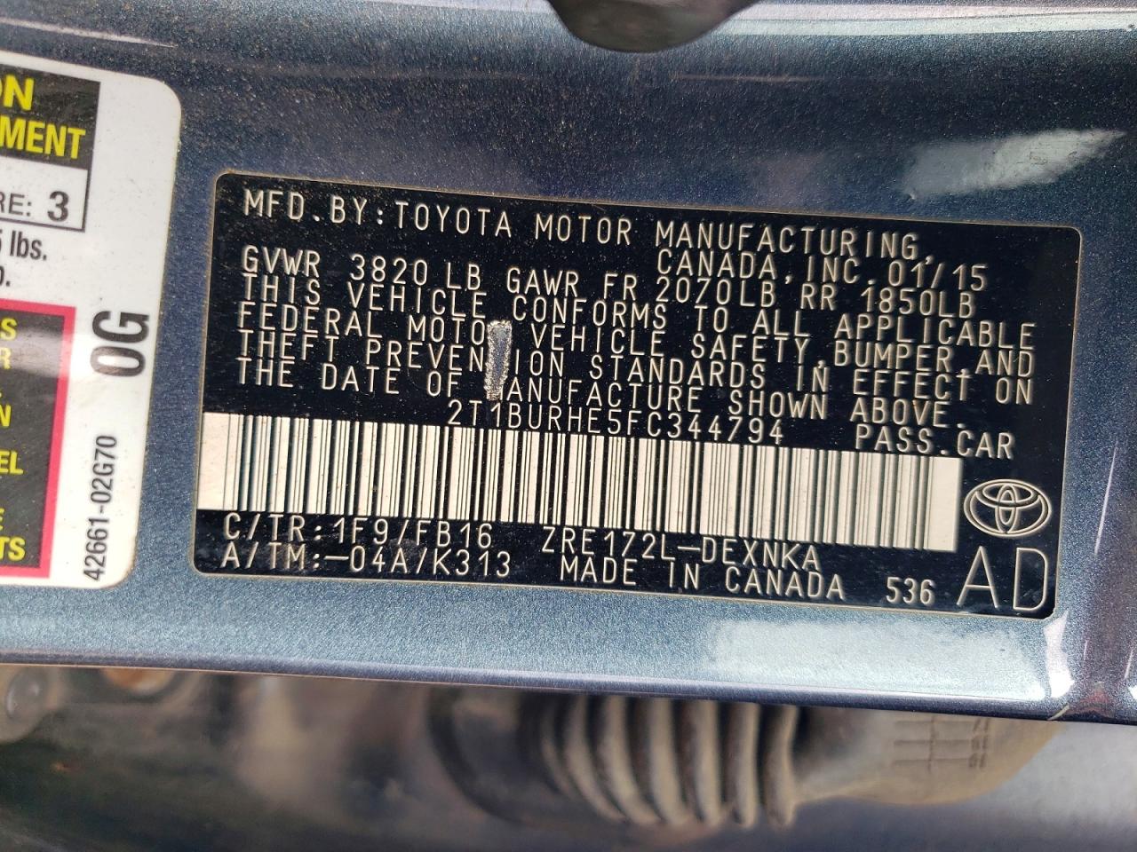 2015 Toyota Corolla Le Gray vin: 2T1BURHE5FC344794