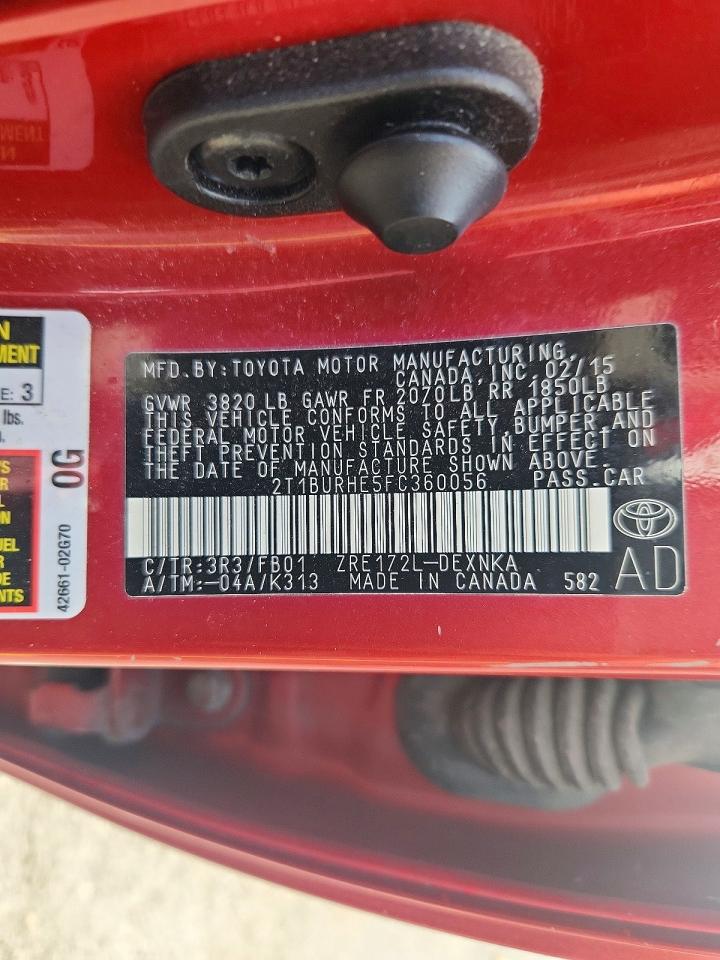 2015 Toyota Corolla Le Burgundy vin: 2T1BURHE5FC360056