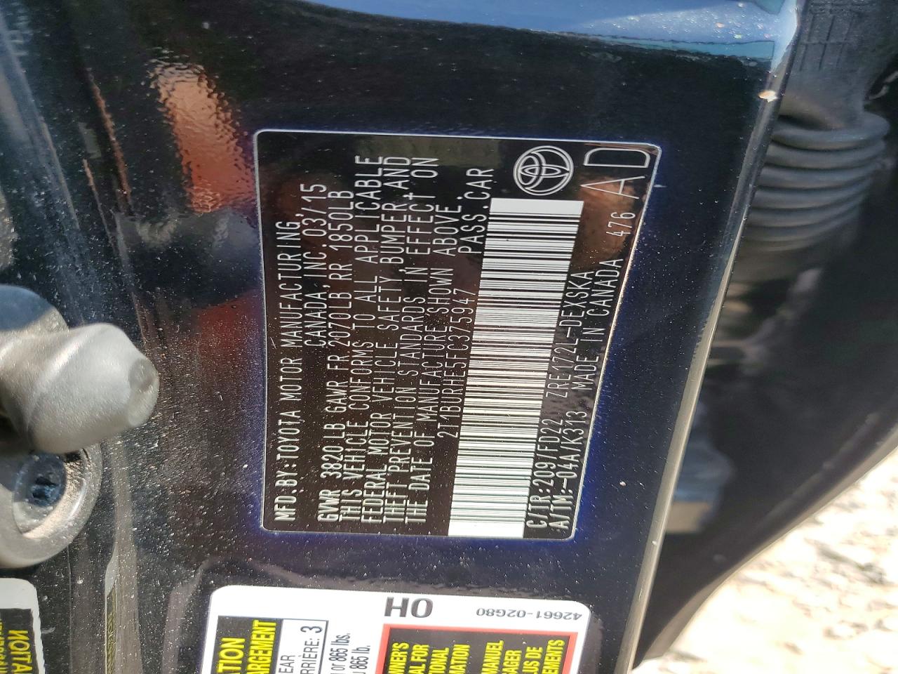 2015 Toyota Corolla S Plus Черный vin: 2T1BURHE5FC375947