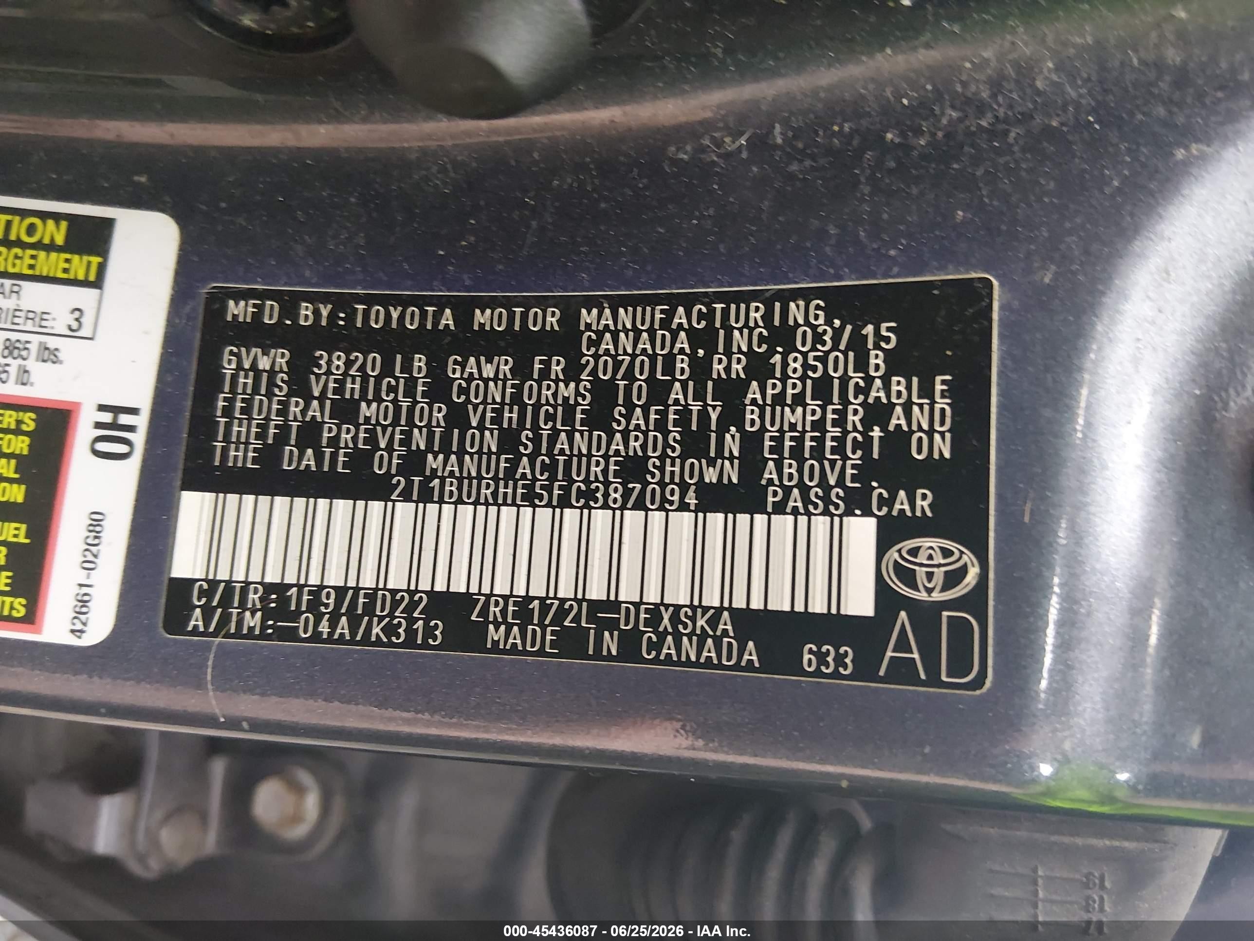 2015 Toyota Corolla S Plus Серый vin: 2T1BURHE5FC387094