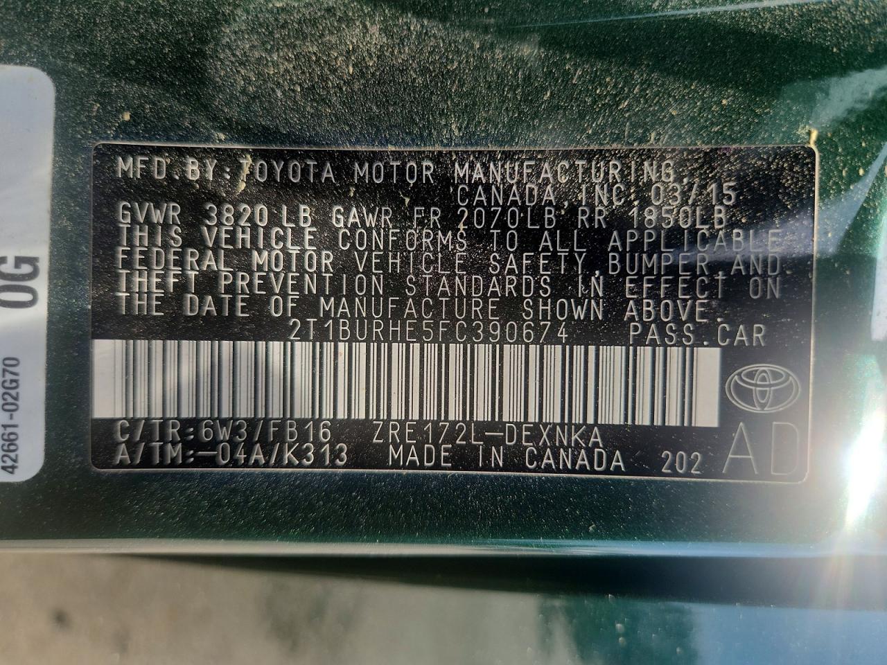 2015 Toyota Corolla Le Зеленый vin: 2T1BURHE5FC390674