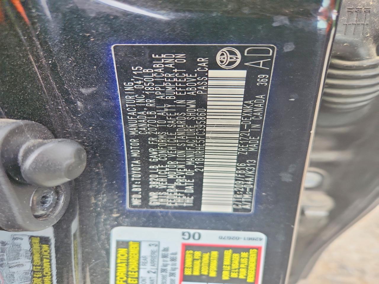 2015 Toyota Corolla Le Black vin: 2T1BURHE5FC395860