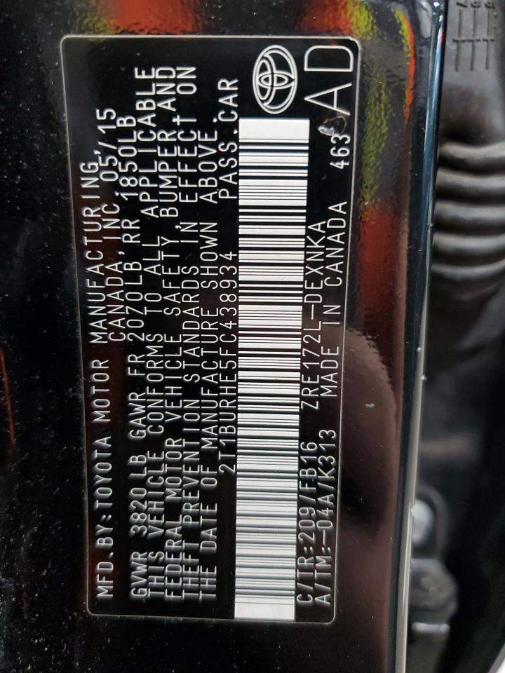 2015 Toyota Corolla L Black vin: 2T1BURHE5FC438934