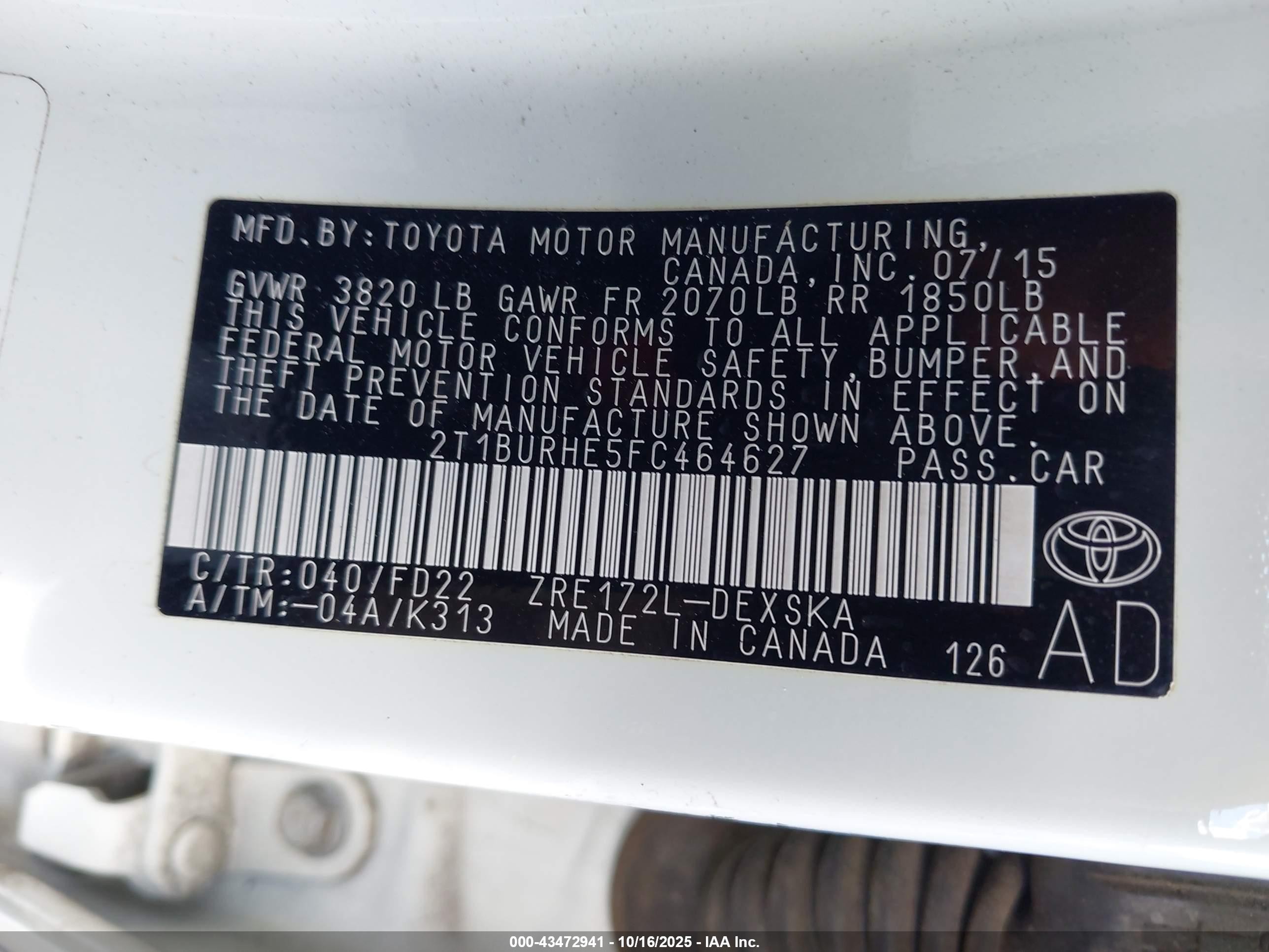 2015 Toyota Corolla S Plus White vin: 2T1BURHE5FC464627