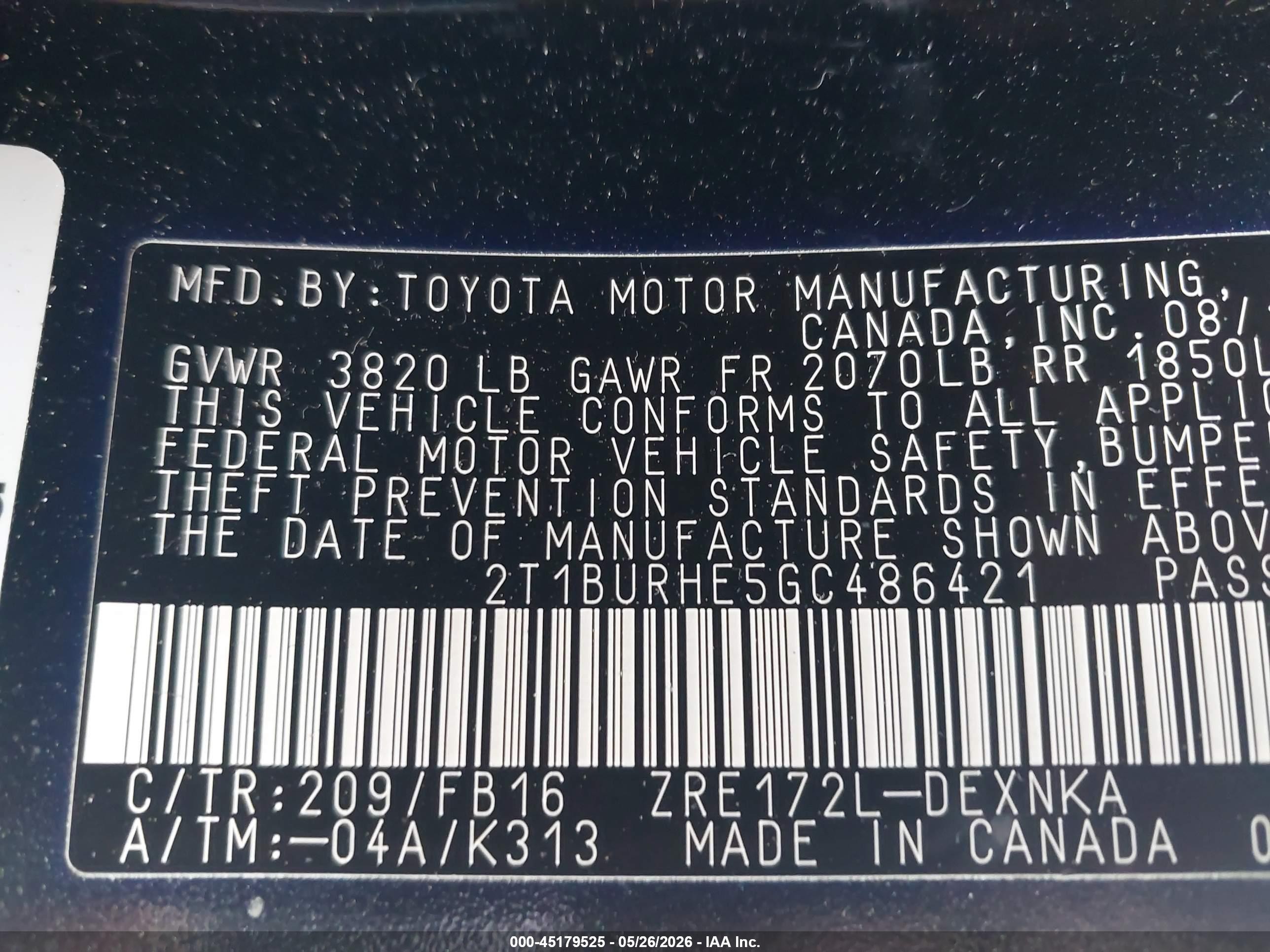 2016 Toyota Corolla Le Black vin: 2T1BURHE5GC486421
