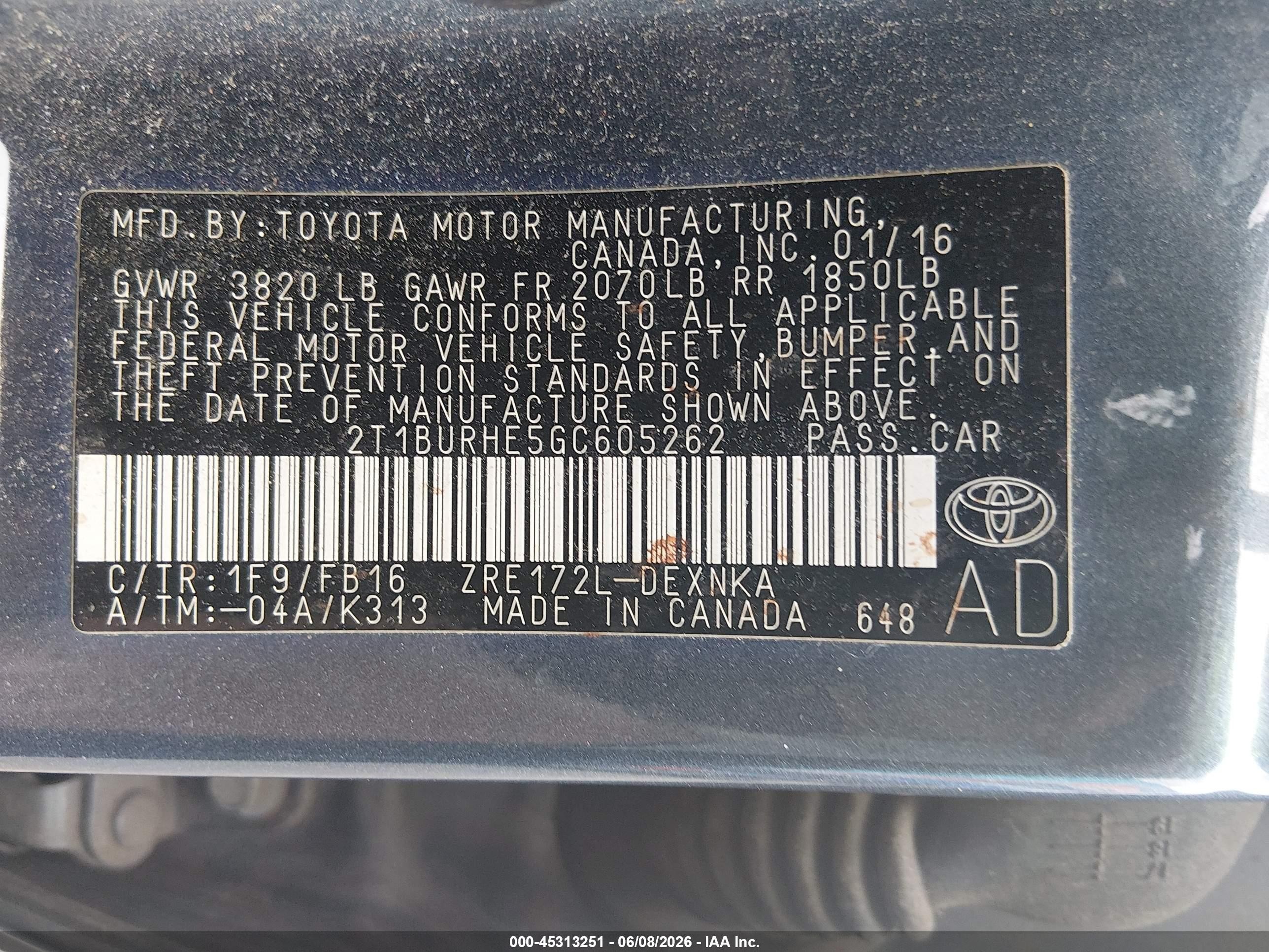 2016 Toyota Corolla Le Blue vin: 2T1BURHE5GC605262