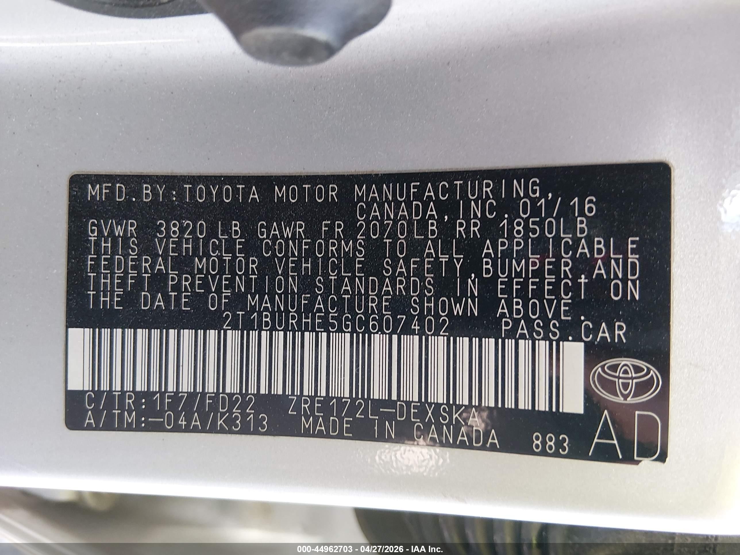 2016 Toyota Corolla S Plus Silver vin: 2T1BURHE5GC607402