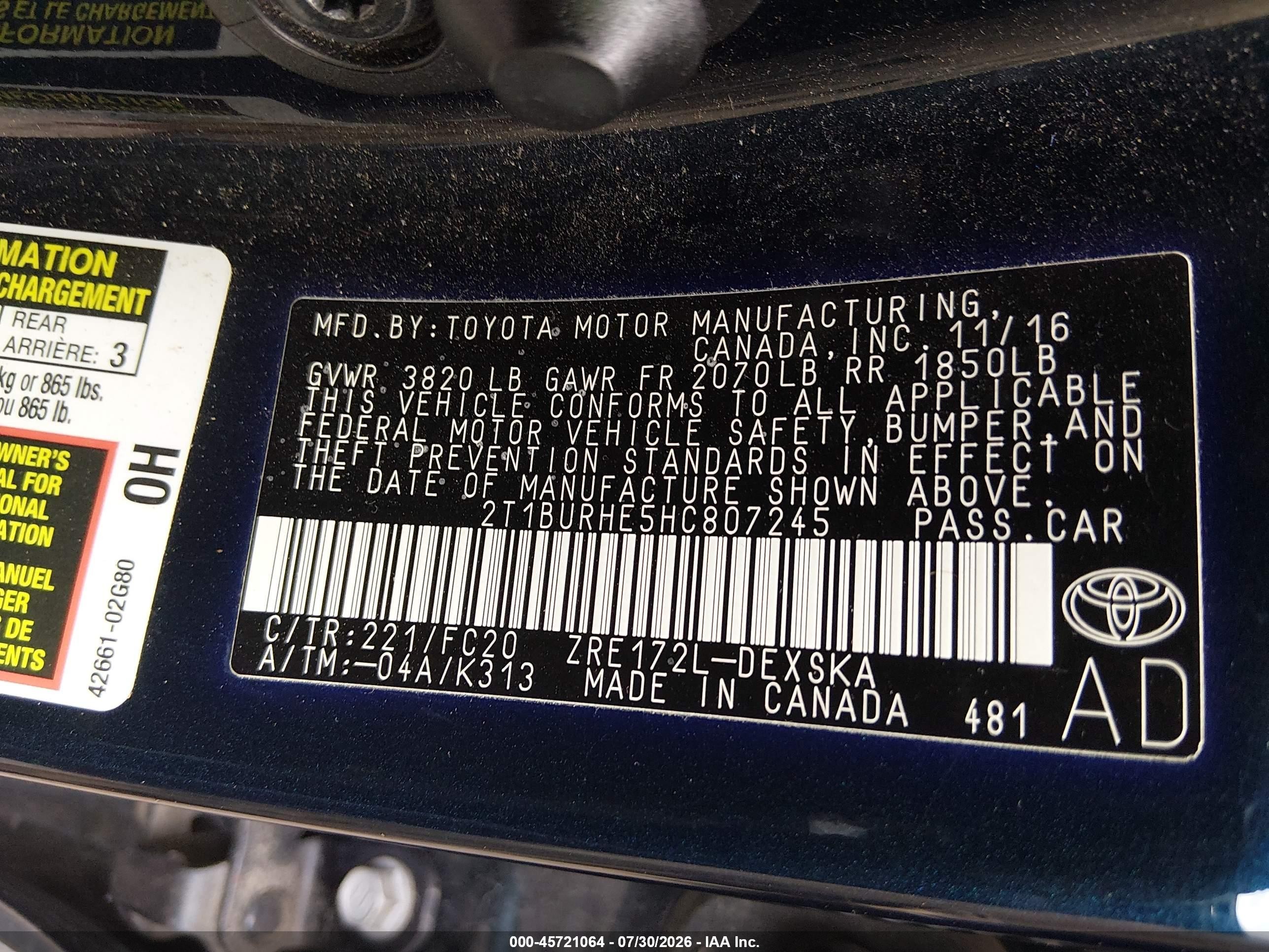 2017 Toyota Corolla Se Blue vin: 2T1BURHE5HC807245