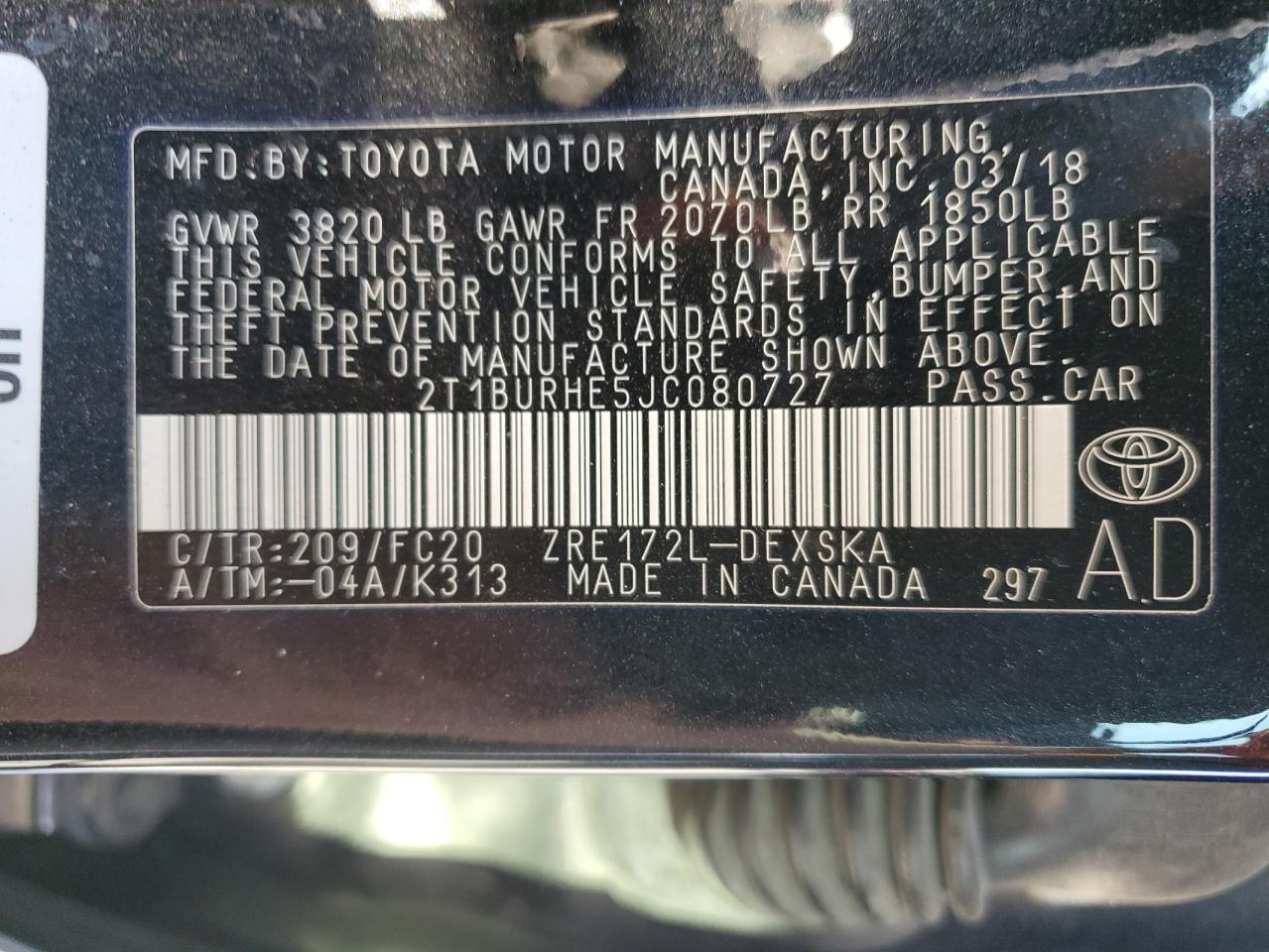 2018 Toyota Corolla L Black vin: 2T1BURHE5JC080727