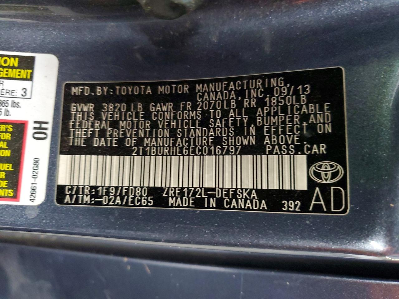 2014 Toyota Corolla S Plus Blue vin: 2T1BURHE6EC016797