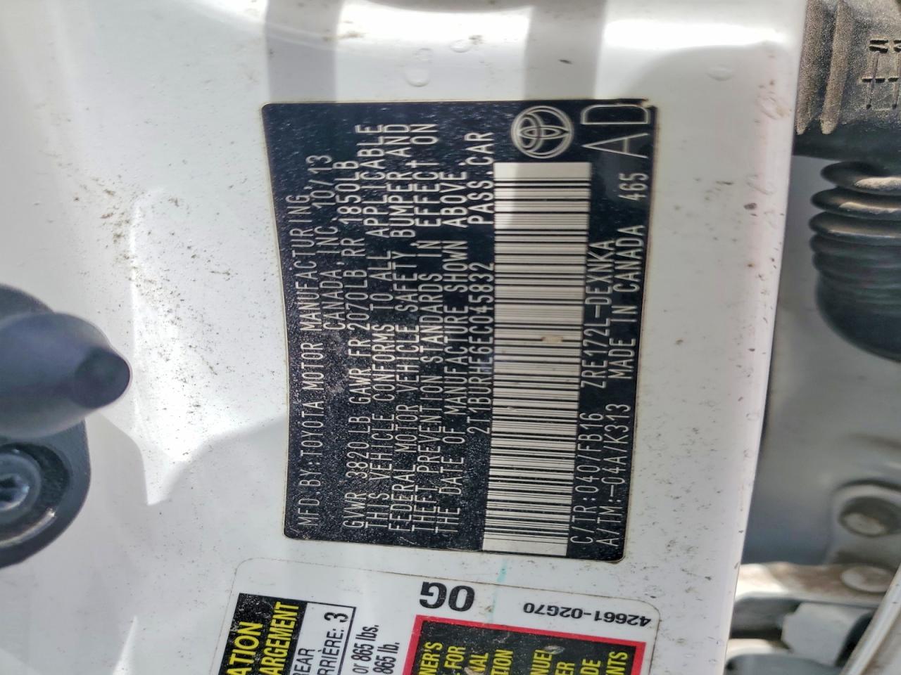 2014 Toyota Corolla Le White vin: 2T1BURHE6EC045832