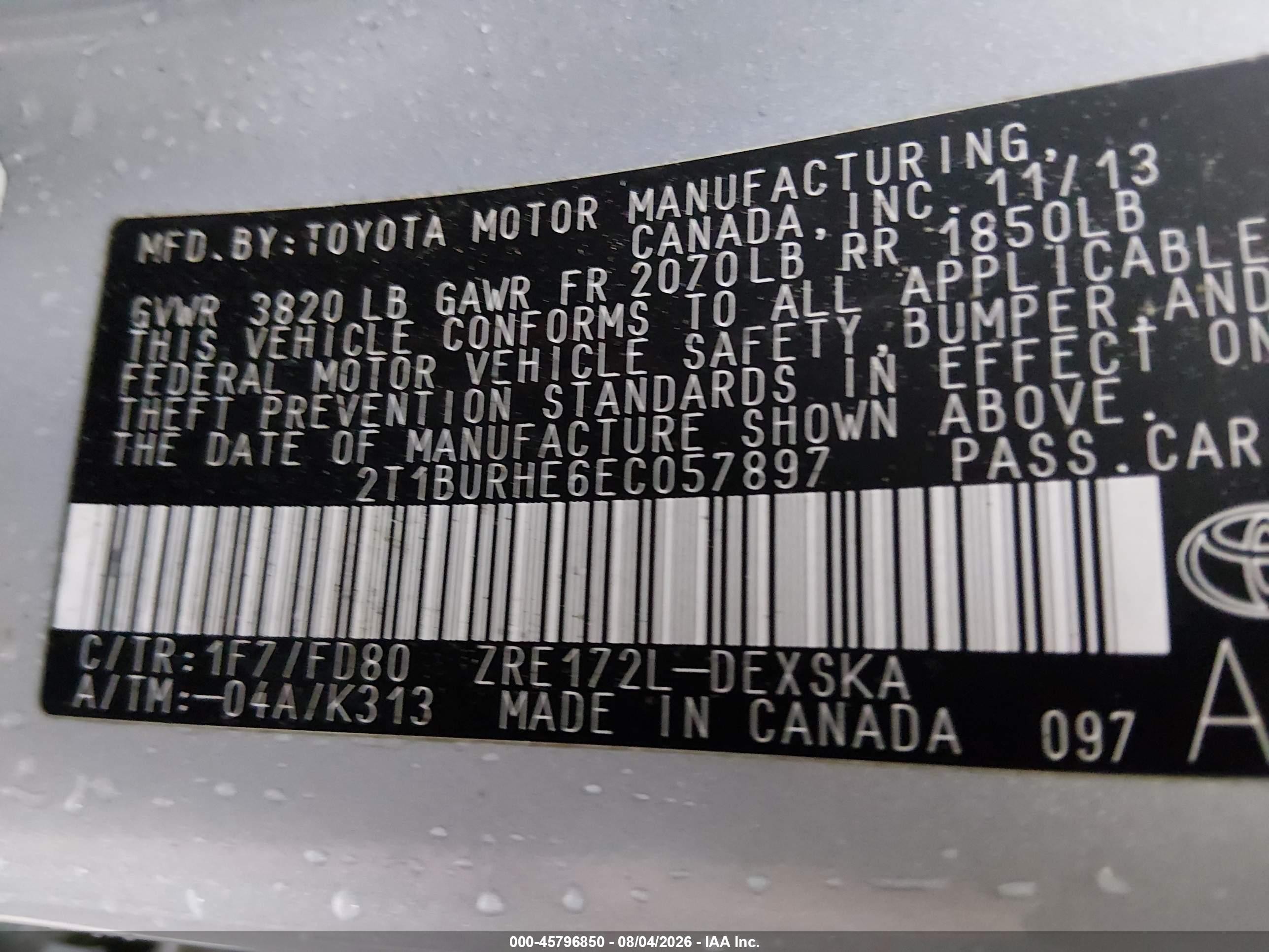2014 Toyota Corolla S Plus Silver vin: 2T1BURHE6EC057897