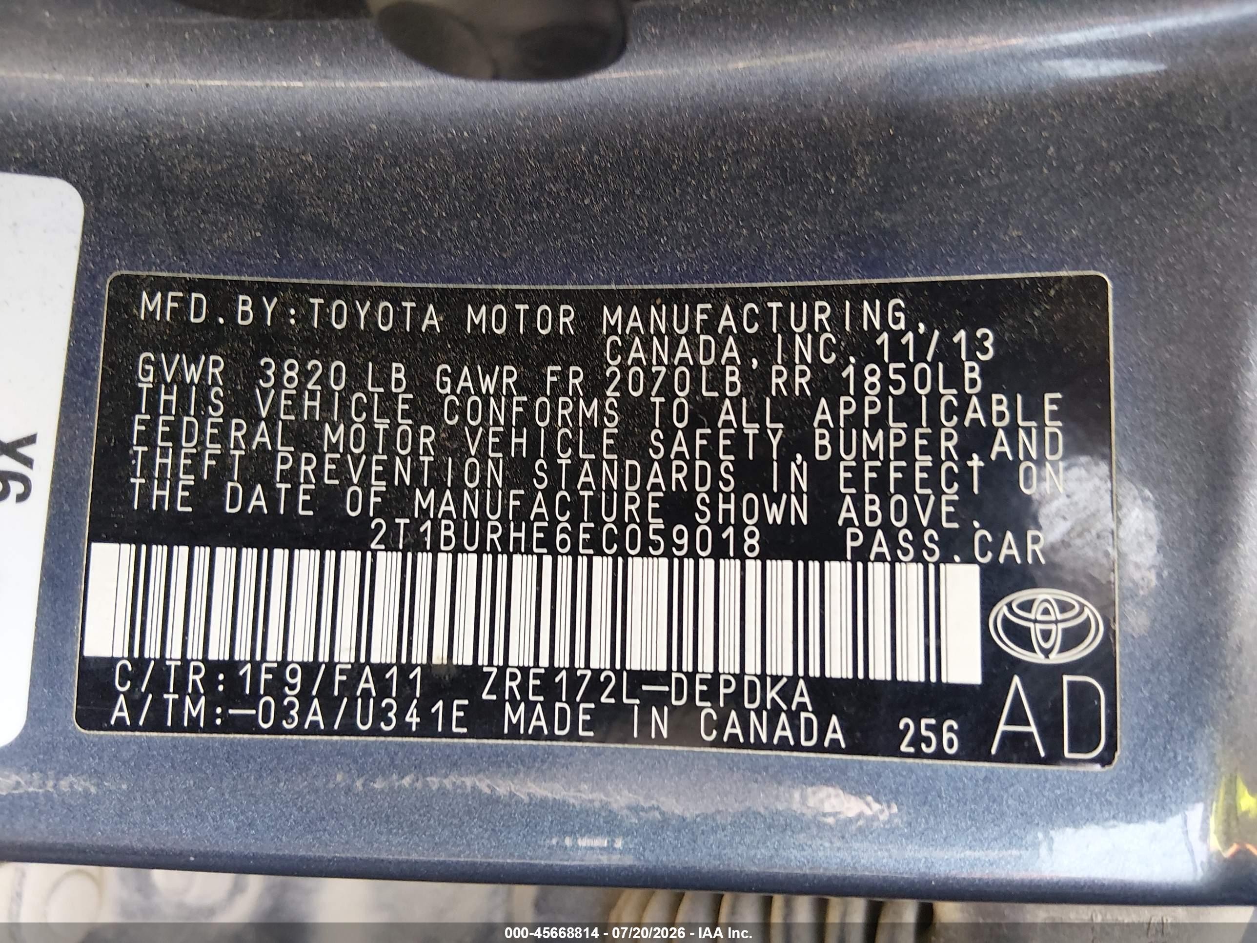 2014 Toyota Corolla L Серый vin: 2T1BURHE6EC059018