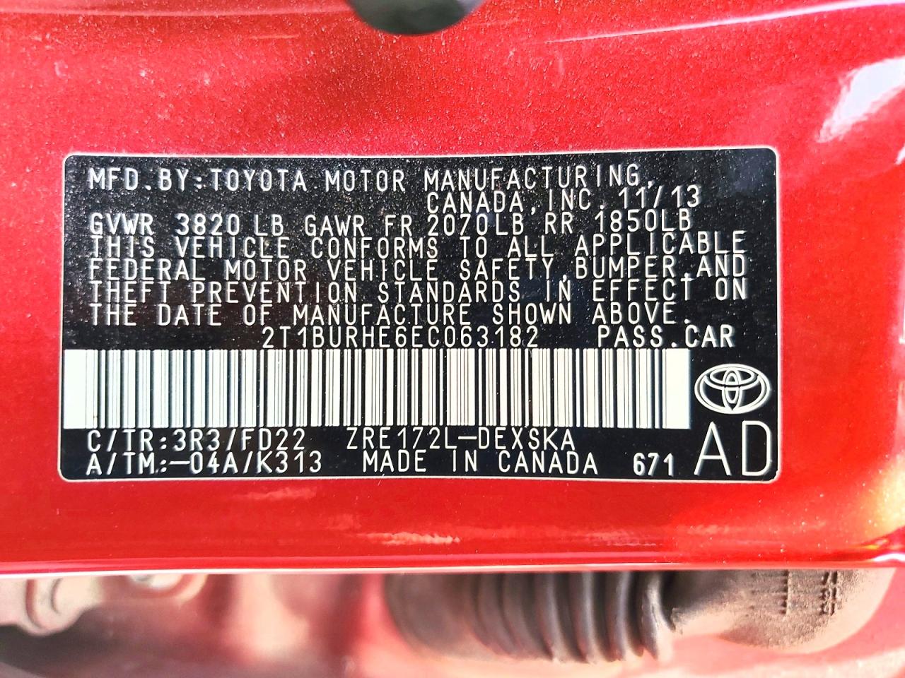 2014 Toyota Corolla S Plus Red vin: 2T1BURHE6EC063182