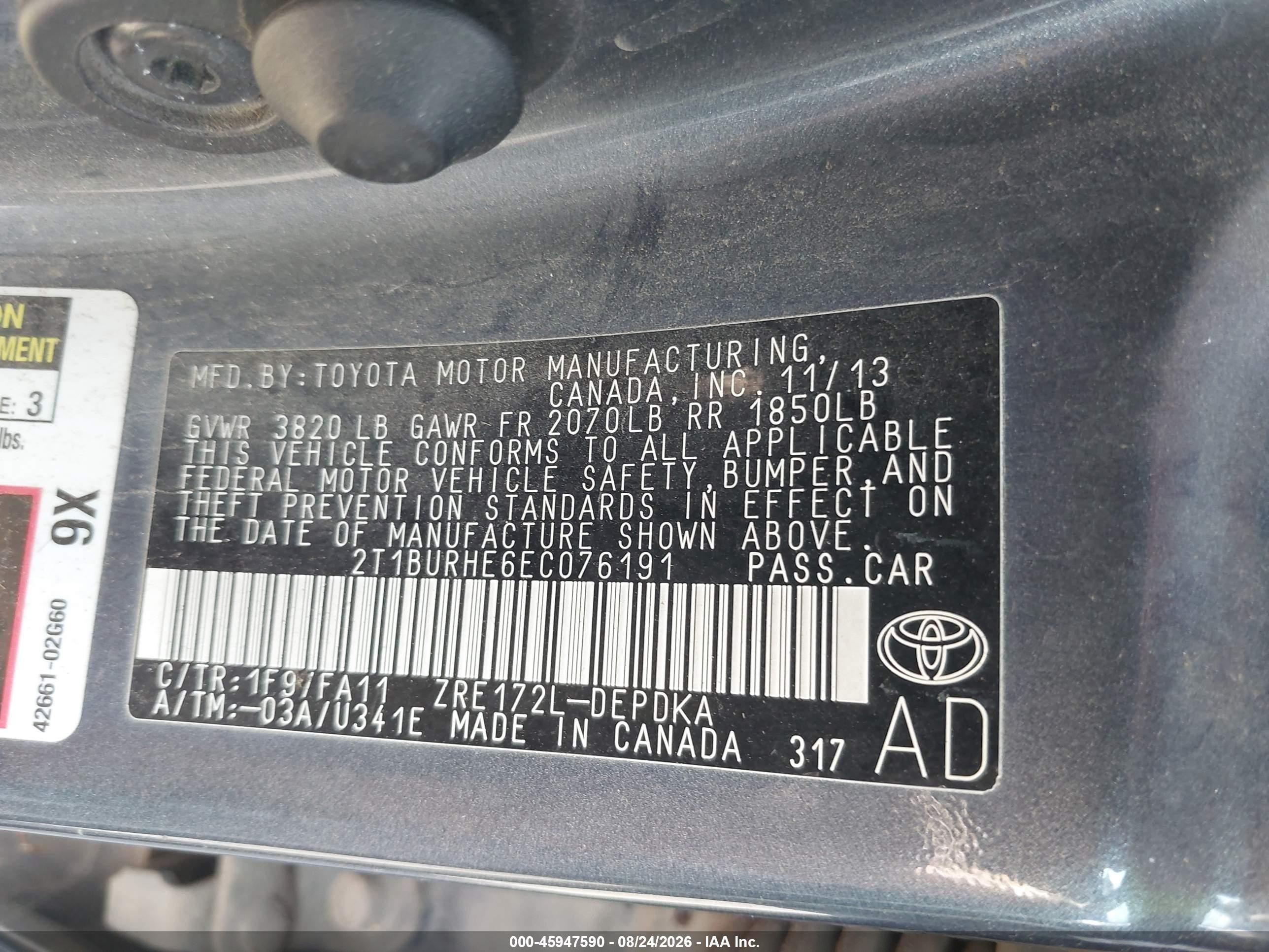 2014 Toyota Corolla L Blue vin: 2T1BURHE6EC076191