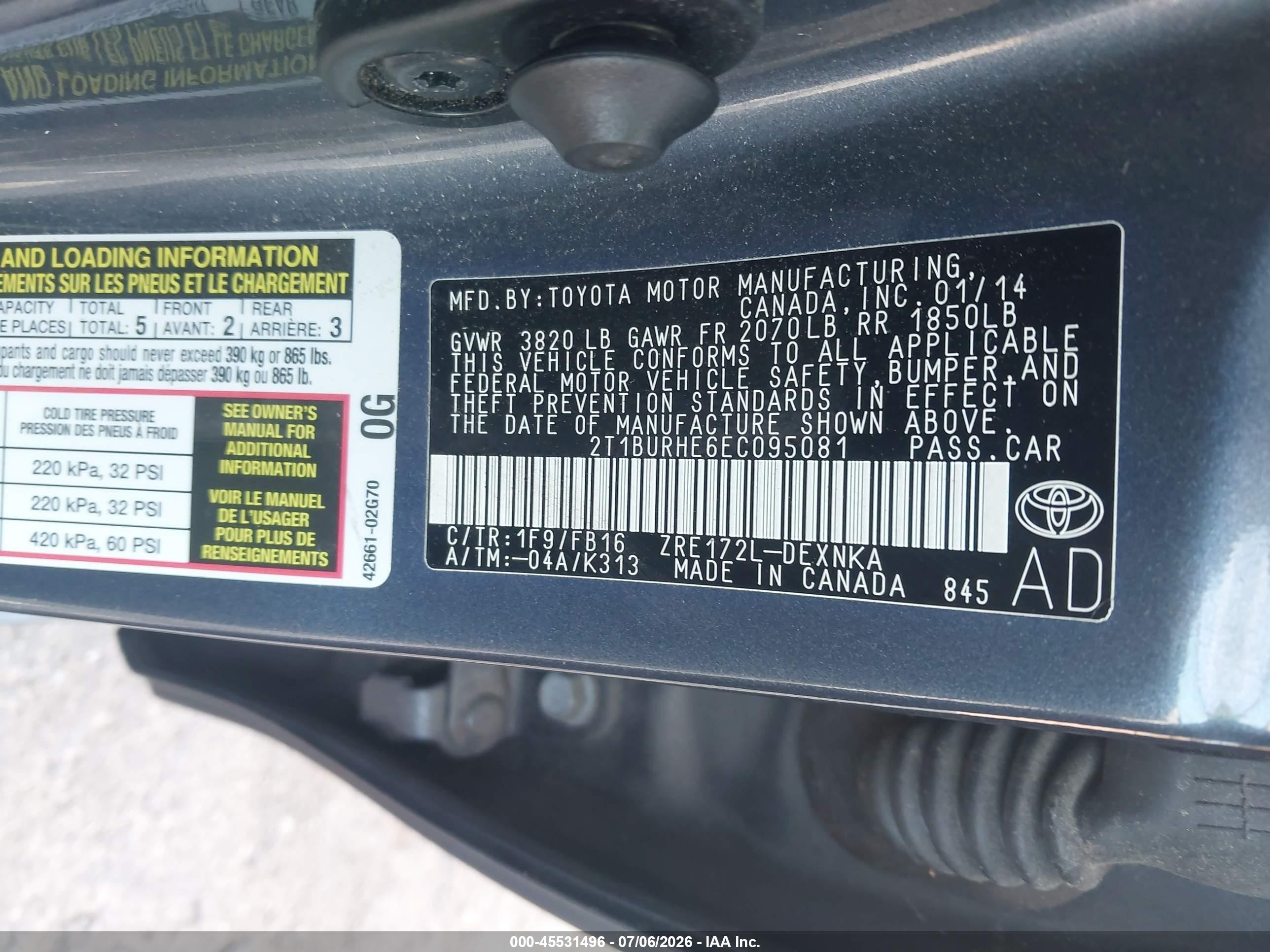2014 Toyota Corolla Le Gray vin: 2T1BURHE6EC095081