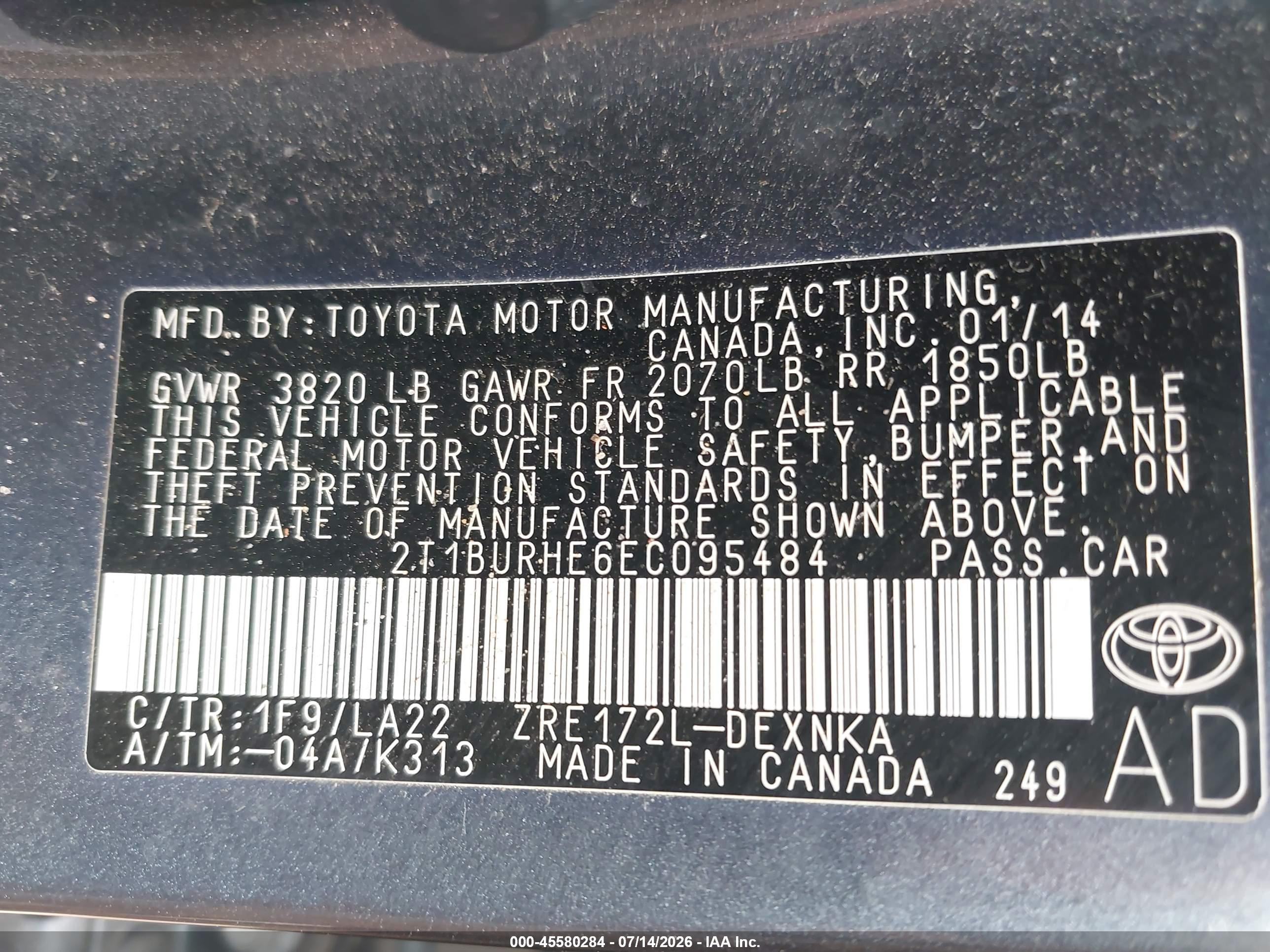 2014 Toyota Corolla Le Premium Gray vin: 2T1BURHE6EC095484