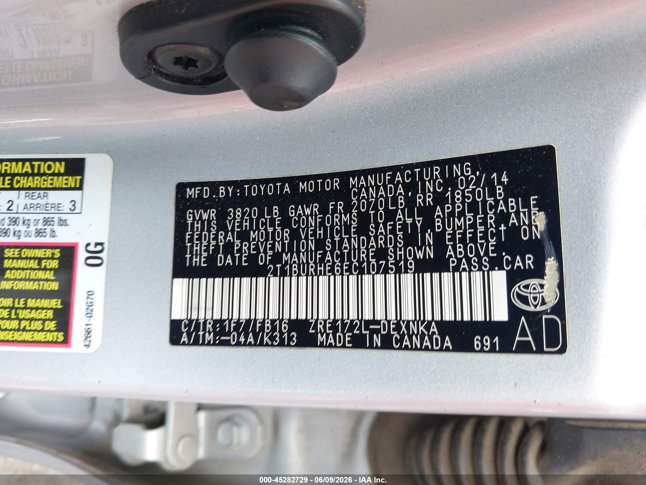 2014 Toyota Corolla Le Silver vin: 2T1BURHE6EC107519