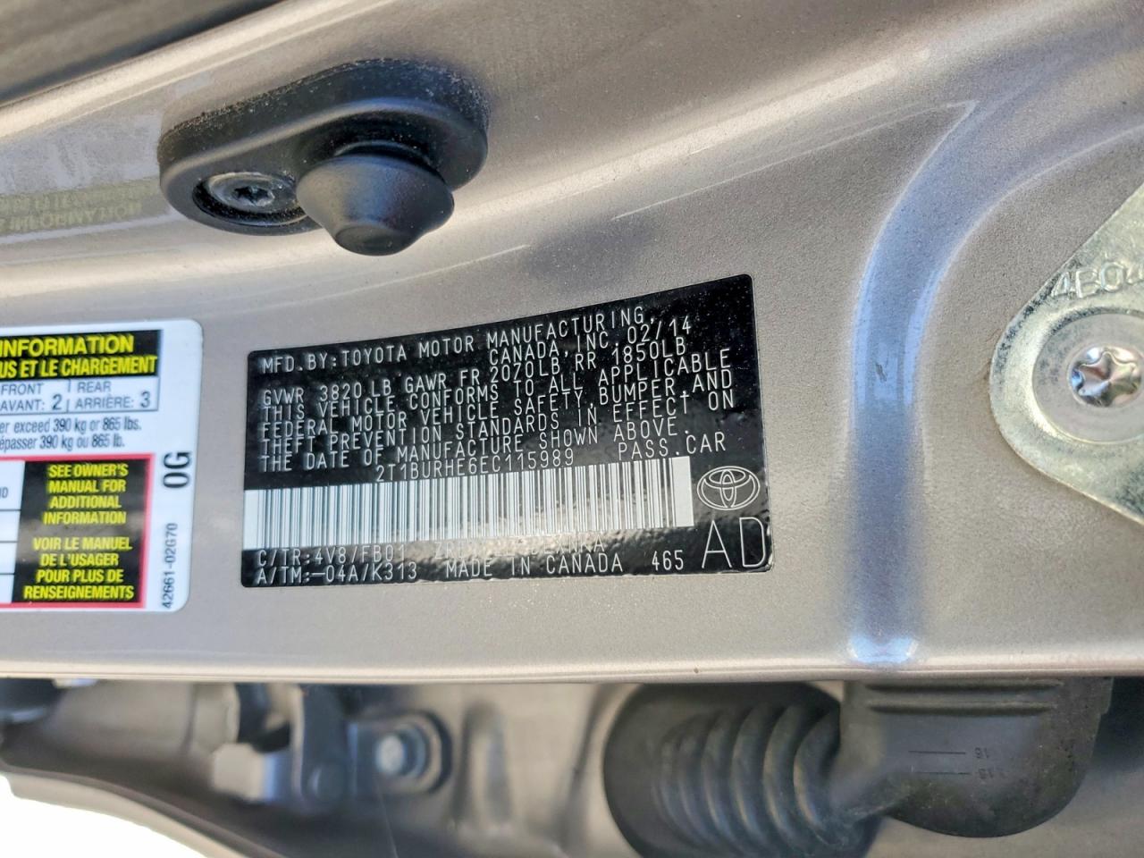 2014 Toyota Corolla Le Silver vin: 2T1BURHE6EC115989