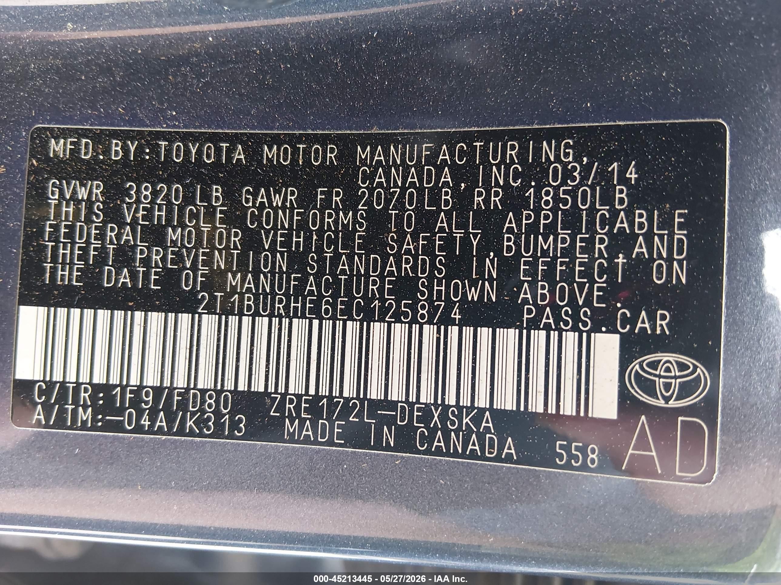2014 Toyota Corolla S Blue vin: 2T1BURHE6EC125874