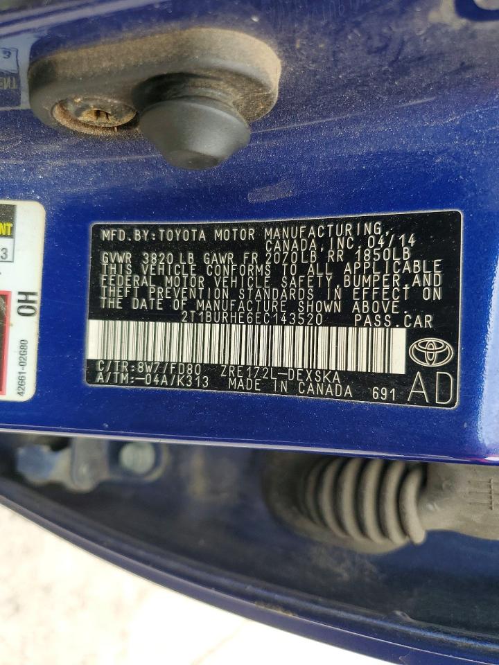 2014 Toyota Corolla S Plus Blue vin: 2T1BURHE6EC143520