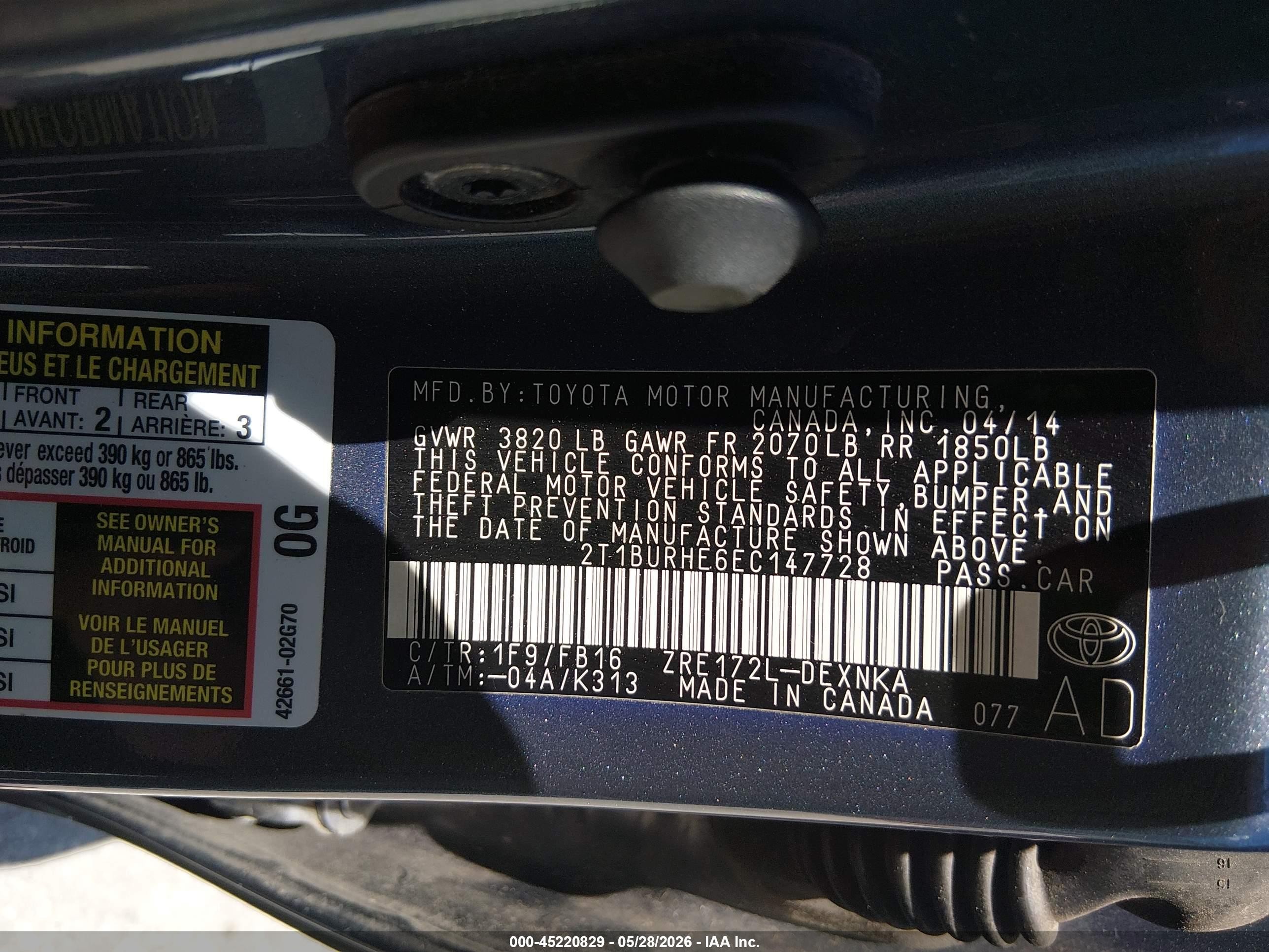 2014 Toyota Corolla Le Gray vin: 2T1BURHE6EC147728