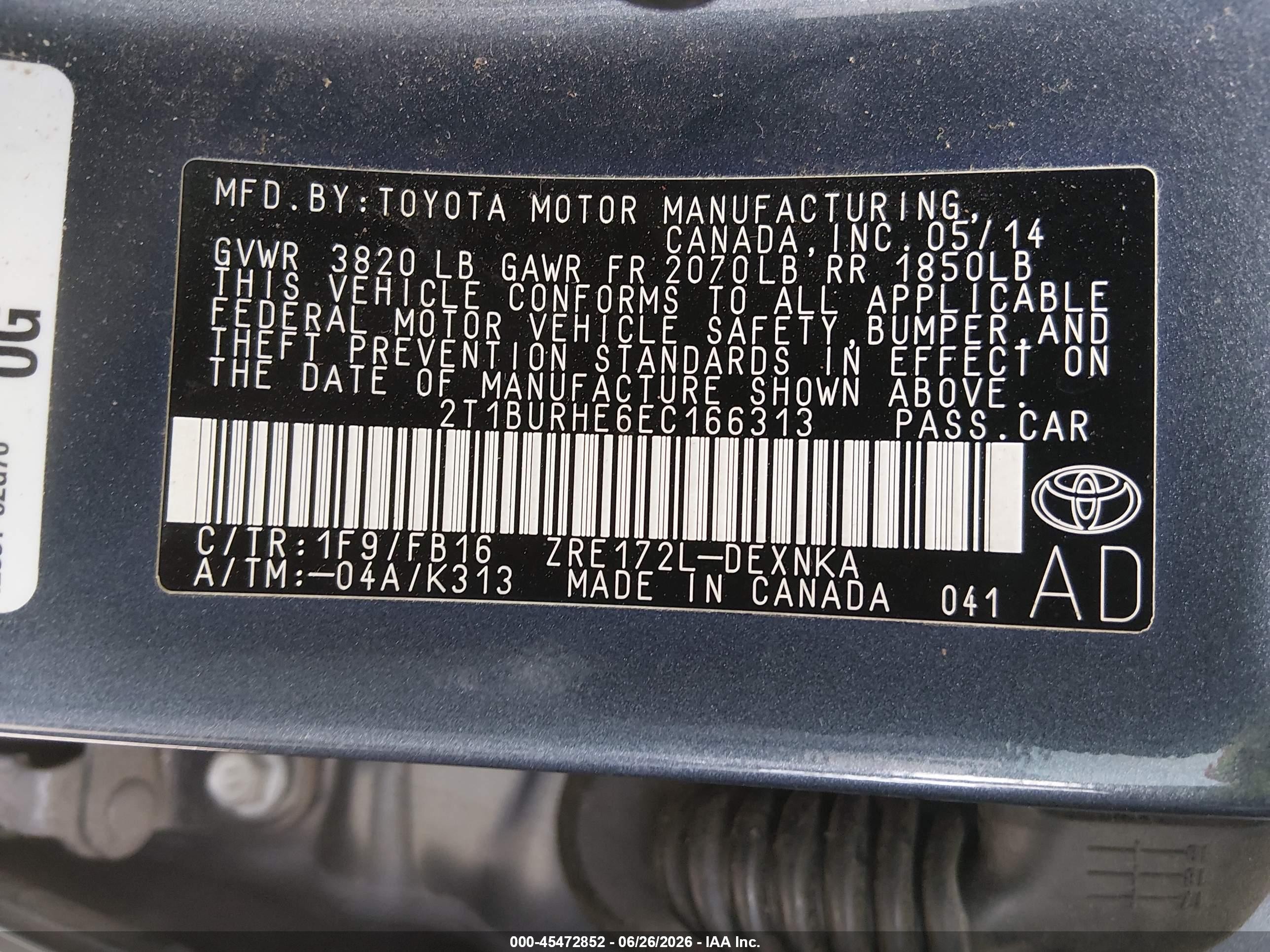 2014 Toyota Corolla Le Plus Gray vin: 2T1BURHE6EC166313