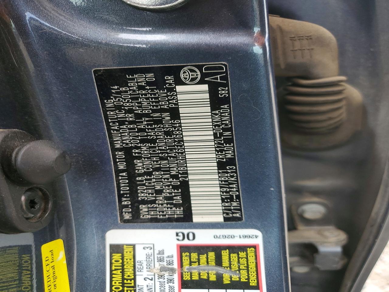 2014 Toyota Corolla Le Blue vin: 2T1BURHE6EC168546