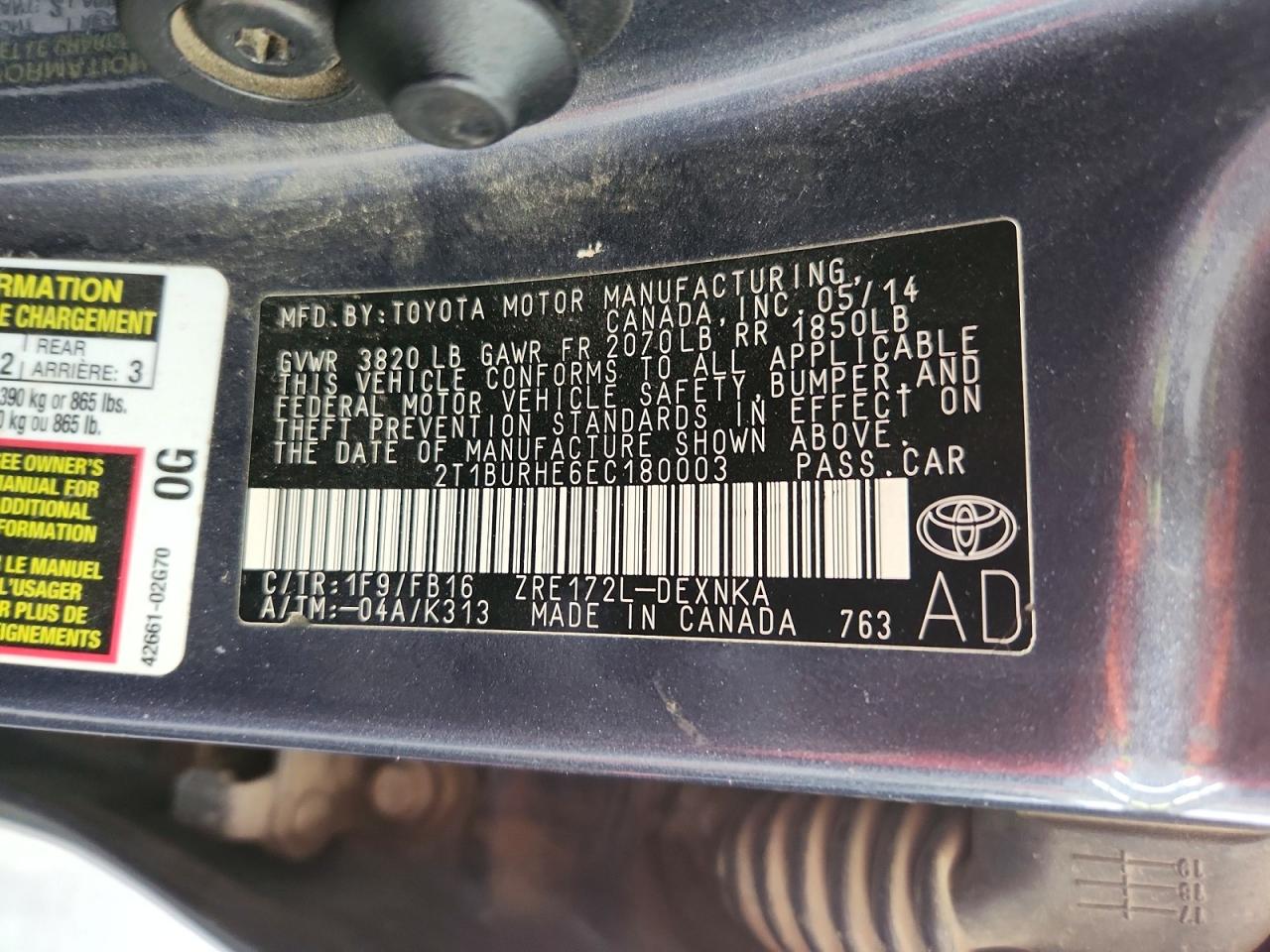 2014 Toyota Corolla Le Blue vin: 2T1BURHE6EC180003