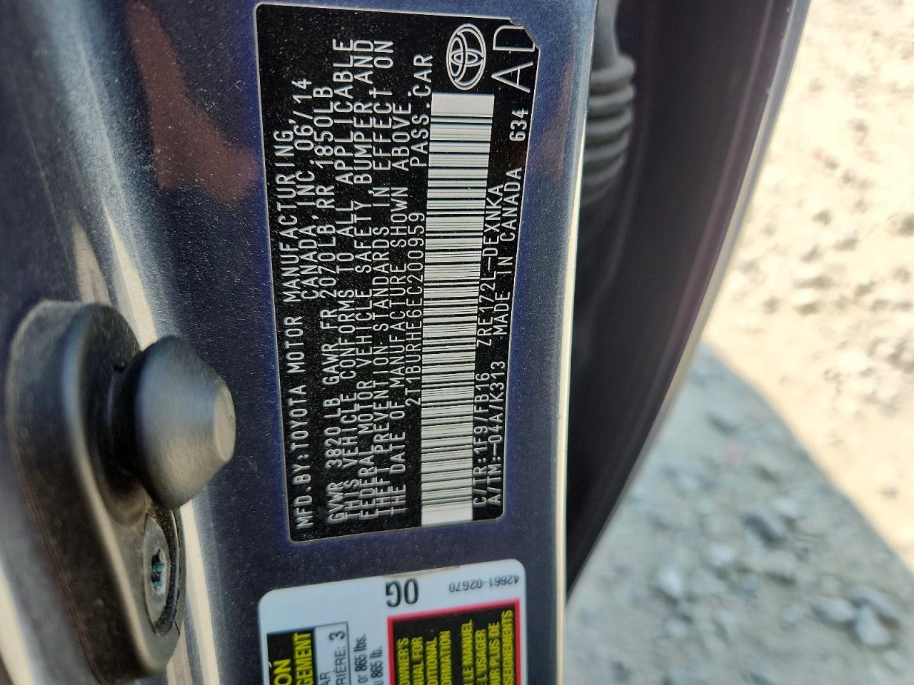 2014 Toyota Corolla Le Gray vin: 2T1BURHE6EC200959