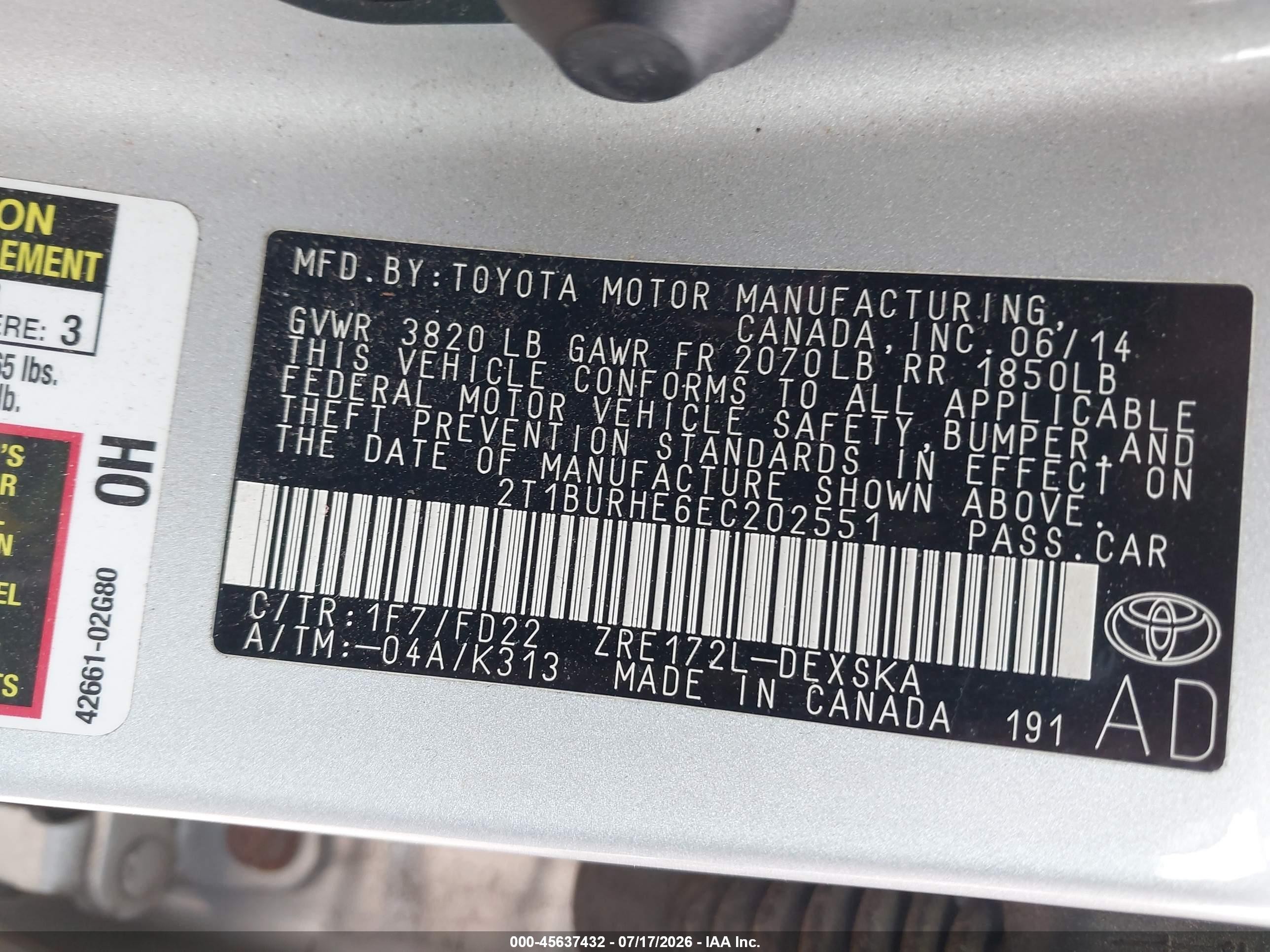 2014 Toyota Corolla S Plus Silver vin: 2T1BURHE6EC202551