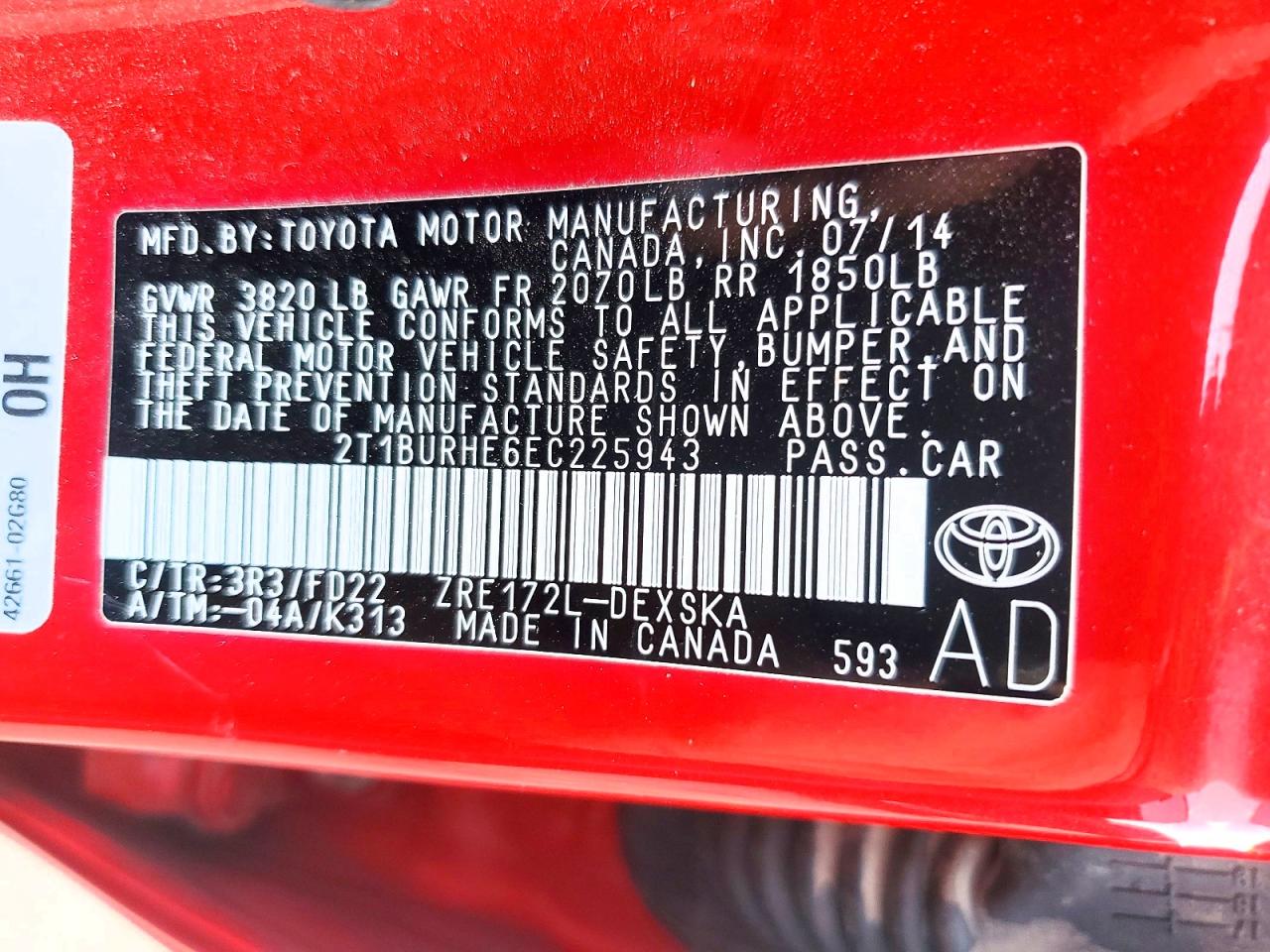 2014 Toyota Corolla S Plus Red vin: 2T1BURHE6EC225943
