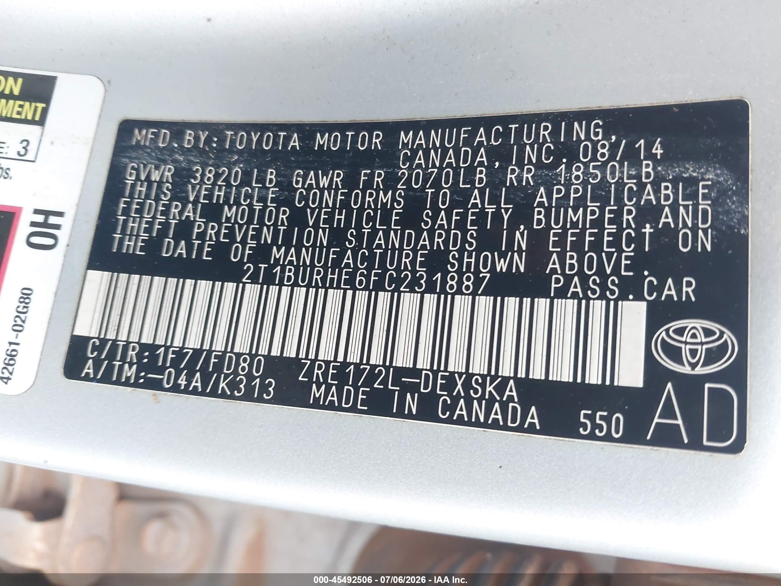 2015 Toyota Corolla S Plus Серебряный vin: 2T1BURHE6FC231887