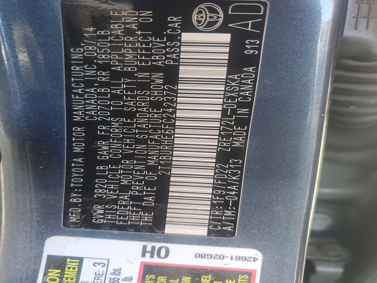 2015 Toyota Corolla S Plus Угольный vin: 2T1BURHE6FC242372