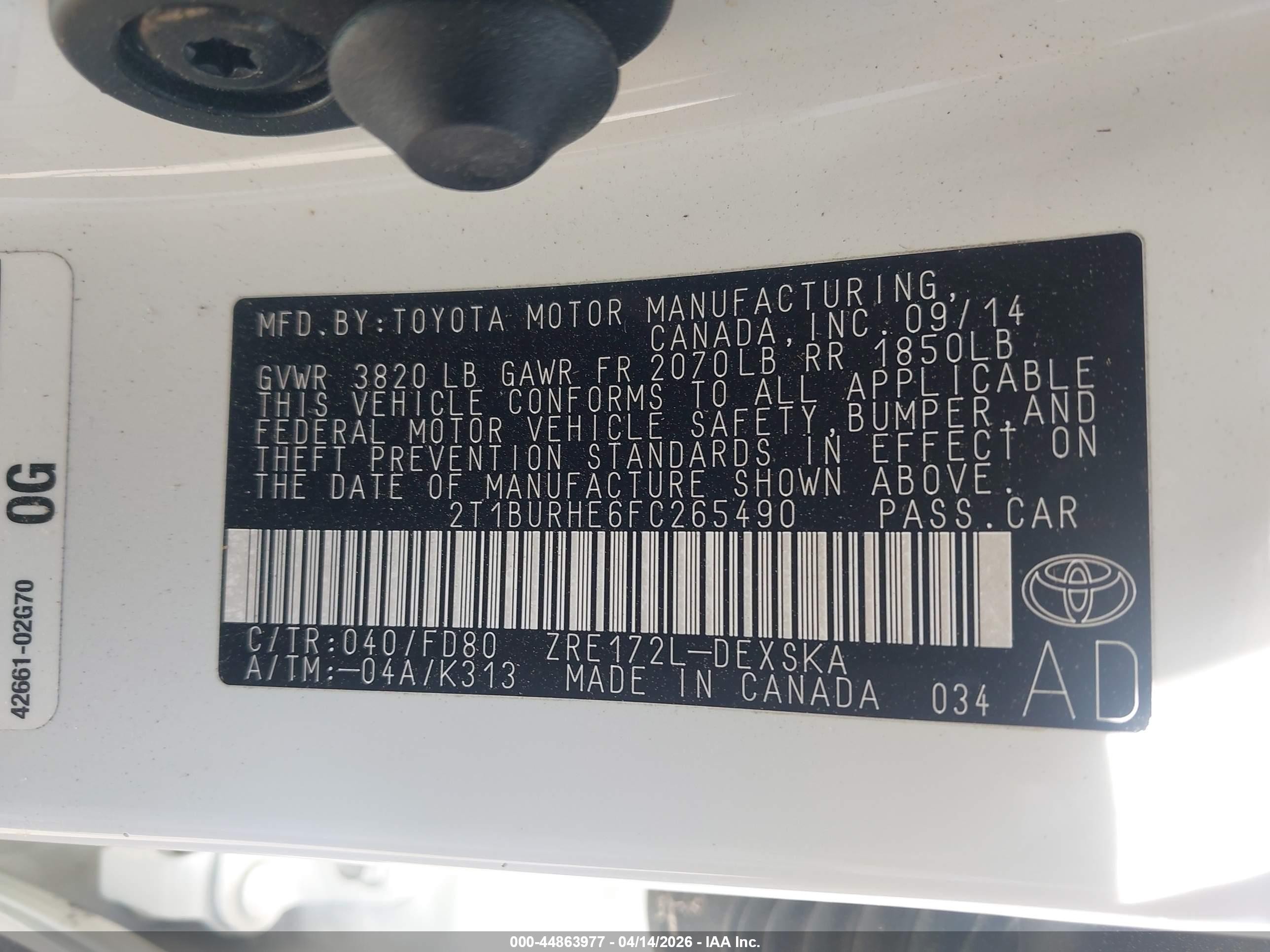 2015 Toyota Corolla S Белый vin: 2T1BURHE6FC265490