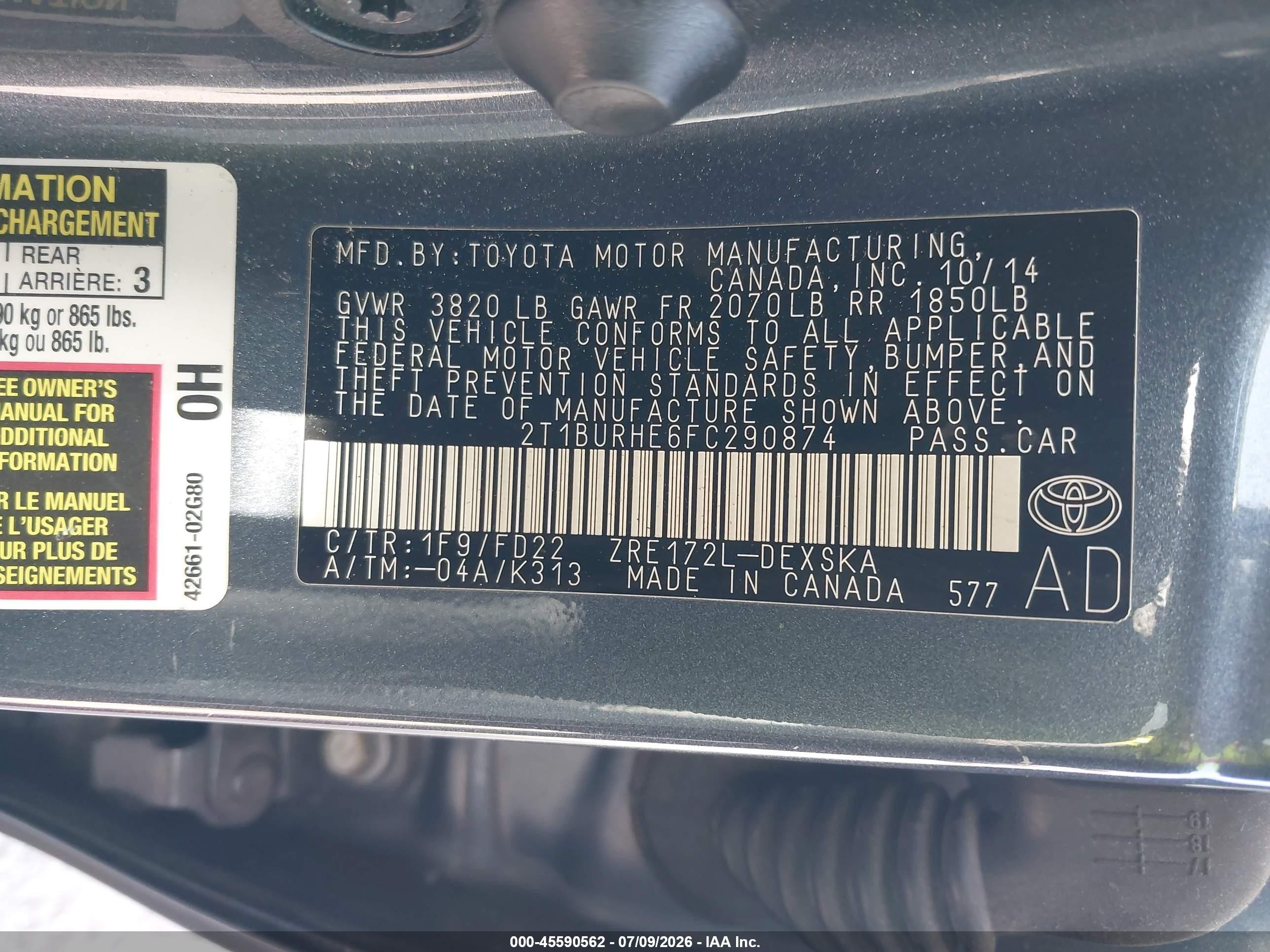 2015 Toyota Corolla S Plus Gray vin: 2T1BURHE6FC290874