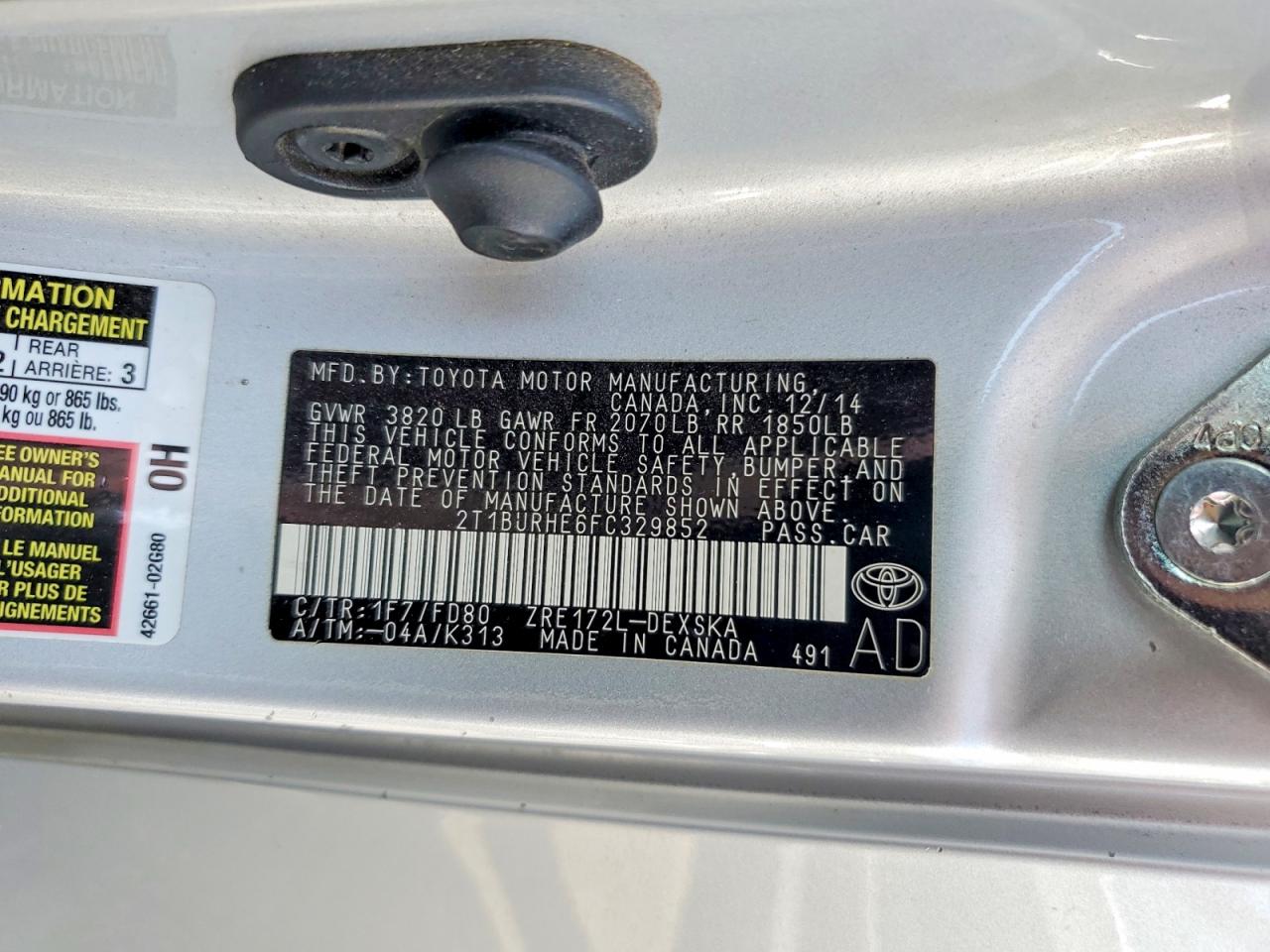 2015 Toyota Corolla S Plus Silver vin: 2T1BURHE6FC329852